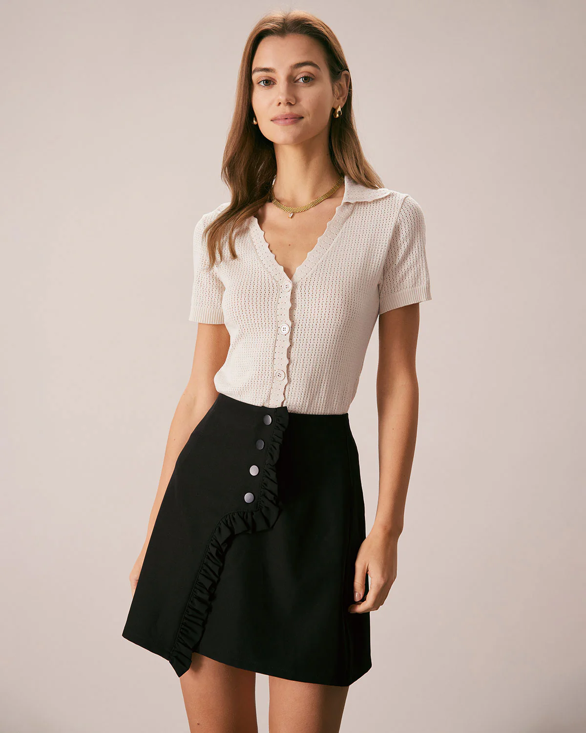 The Nude V Neck Button Pointelle Knit Tee - Image 4