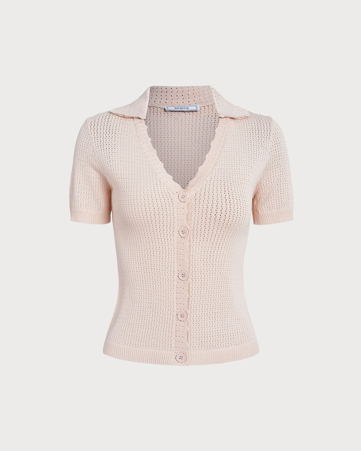 The Nude V Neck Button Pointelle Knit Tee - Image 6