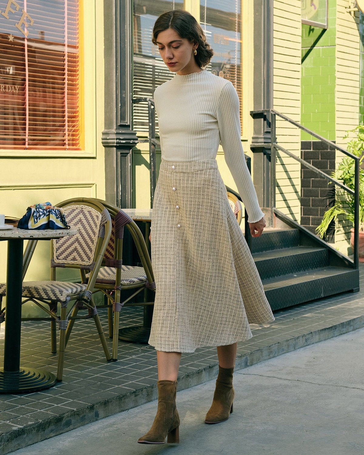 The Pearl Button High Waisted Tweed Skirt - Image 4