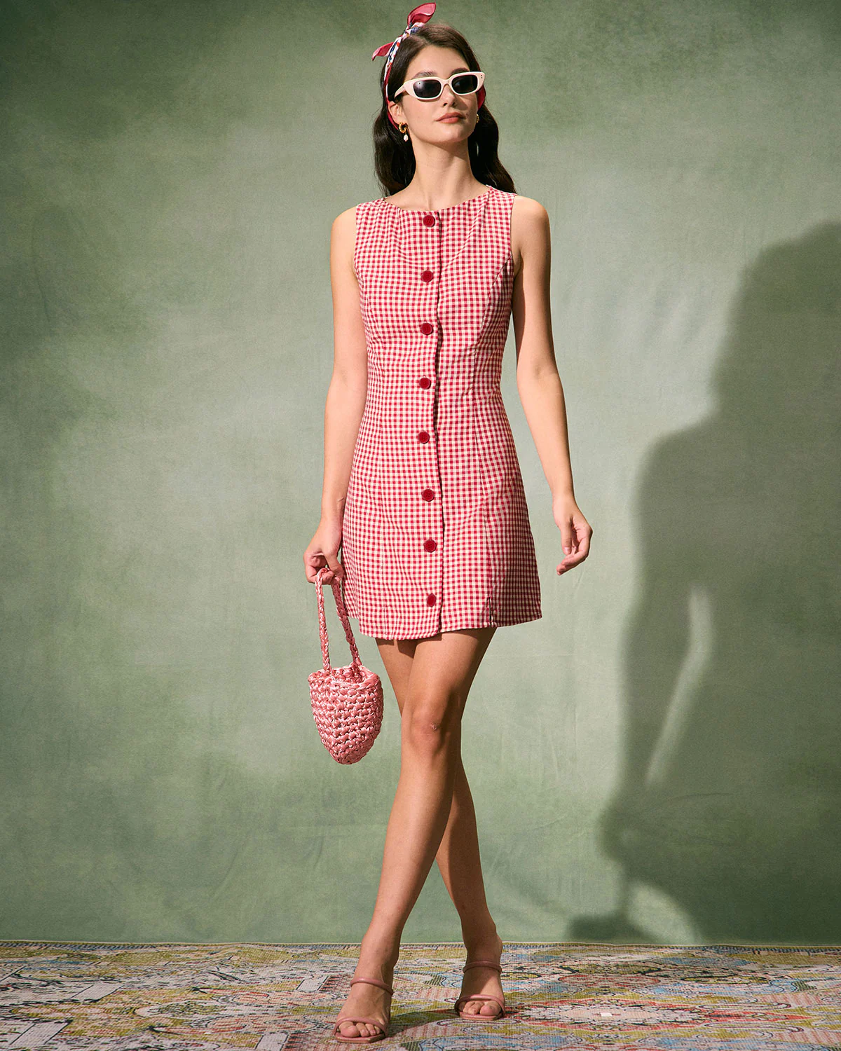 The Red Boat Neck Plaid Mini Dress - Image 3