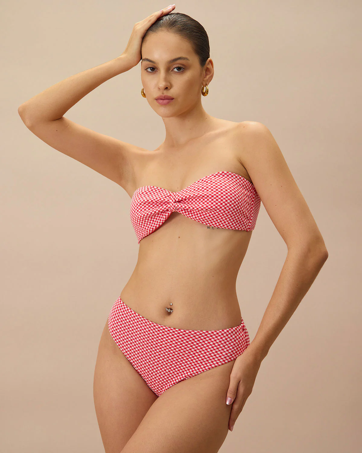 The Red Plaid Ruched Bikini Top - Image 4
