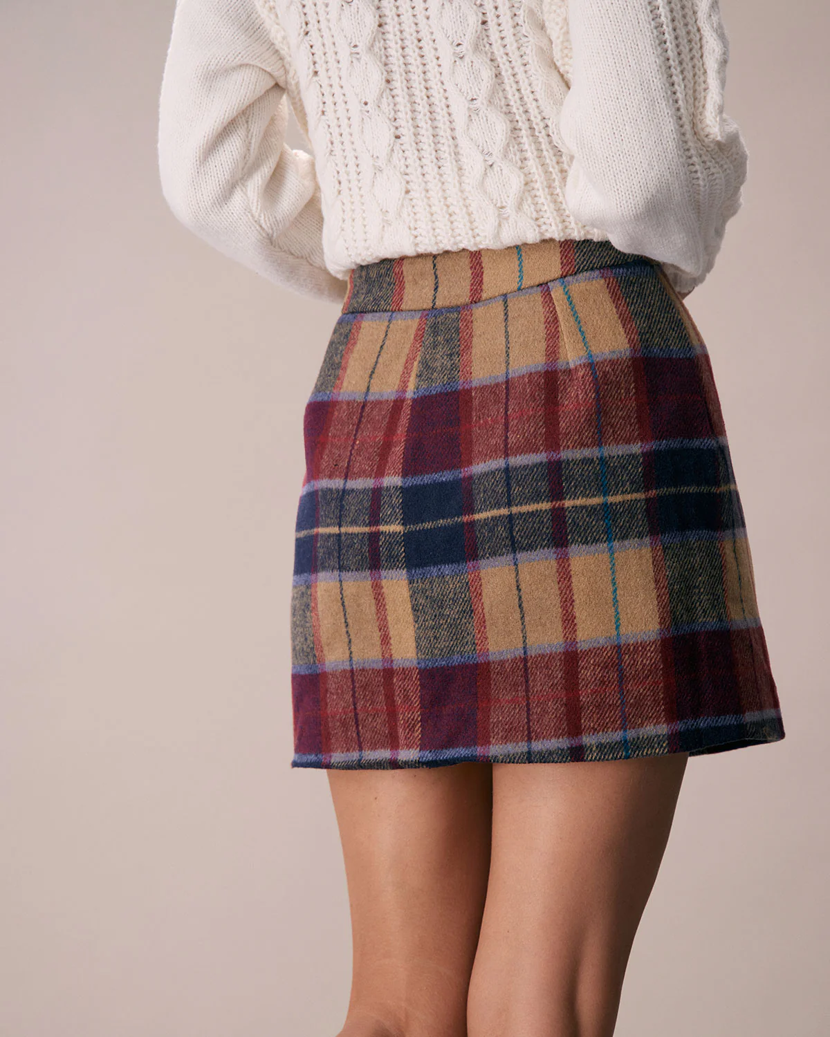 The Red Plaid Zipper Fly Tweed Mini Skirt - Image 3