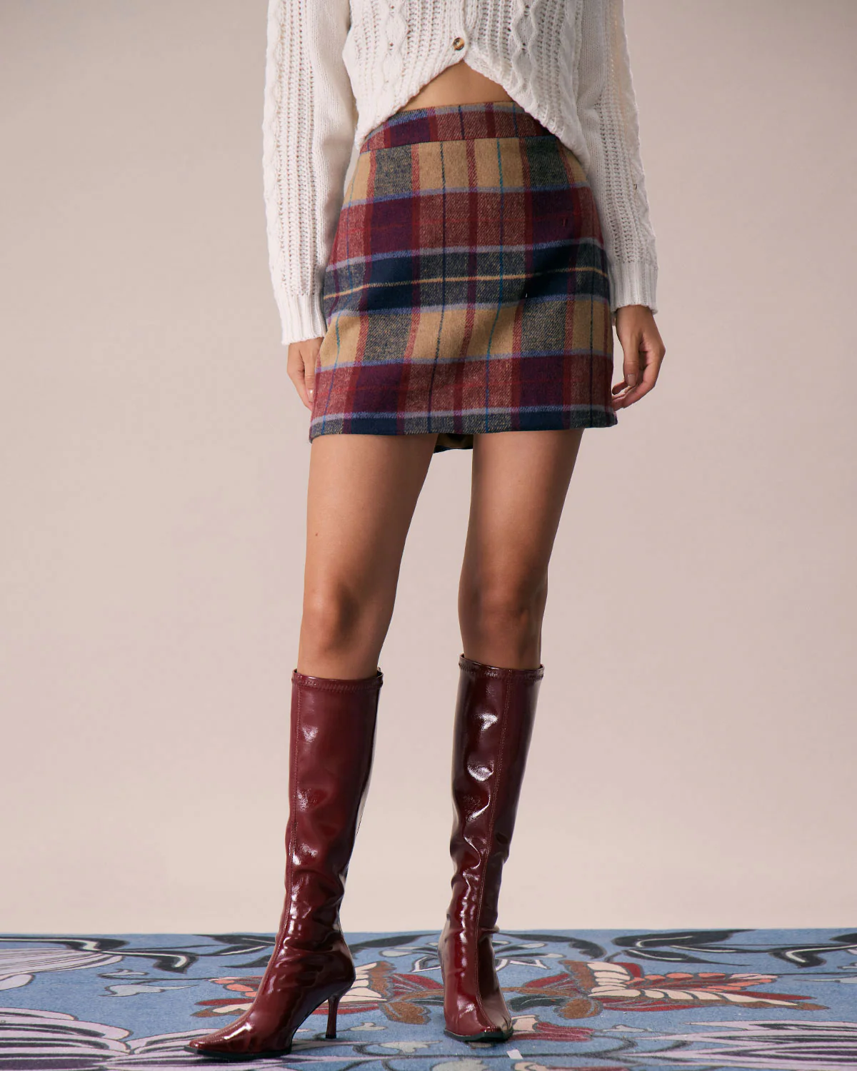 The Red Plaid Zipper Fly Tweed Mini Skirt - Image 4