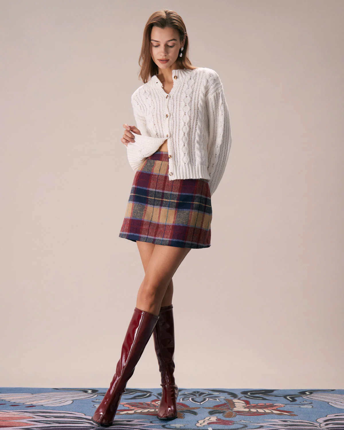 The Red Plaid Zipper Fly Tweed Mini Skirt - Image 5