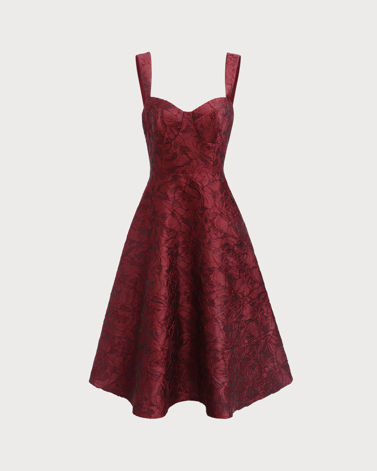 The Red Sweetheart Neck Jacquard Midi Dress - Image 6