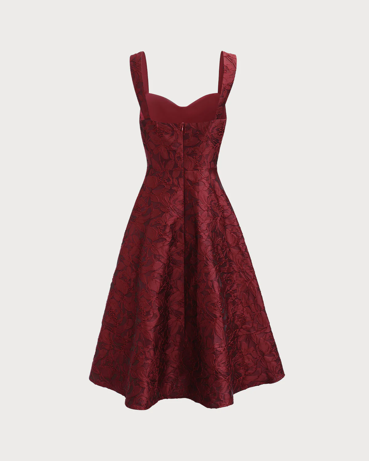 The Red Sweetheart Neck Jacquard Midi Dress - Image 7