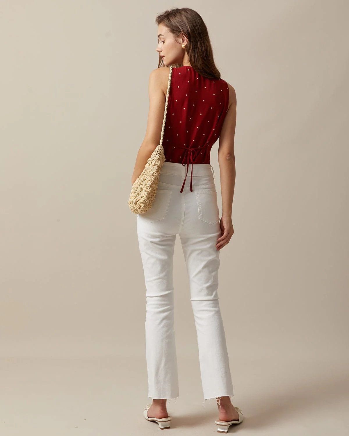 The Red V Neck Polka Dot Print Sleeveless Vest - Image 5