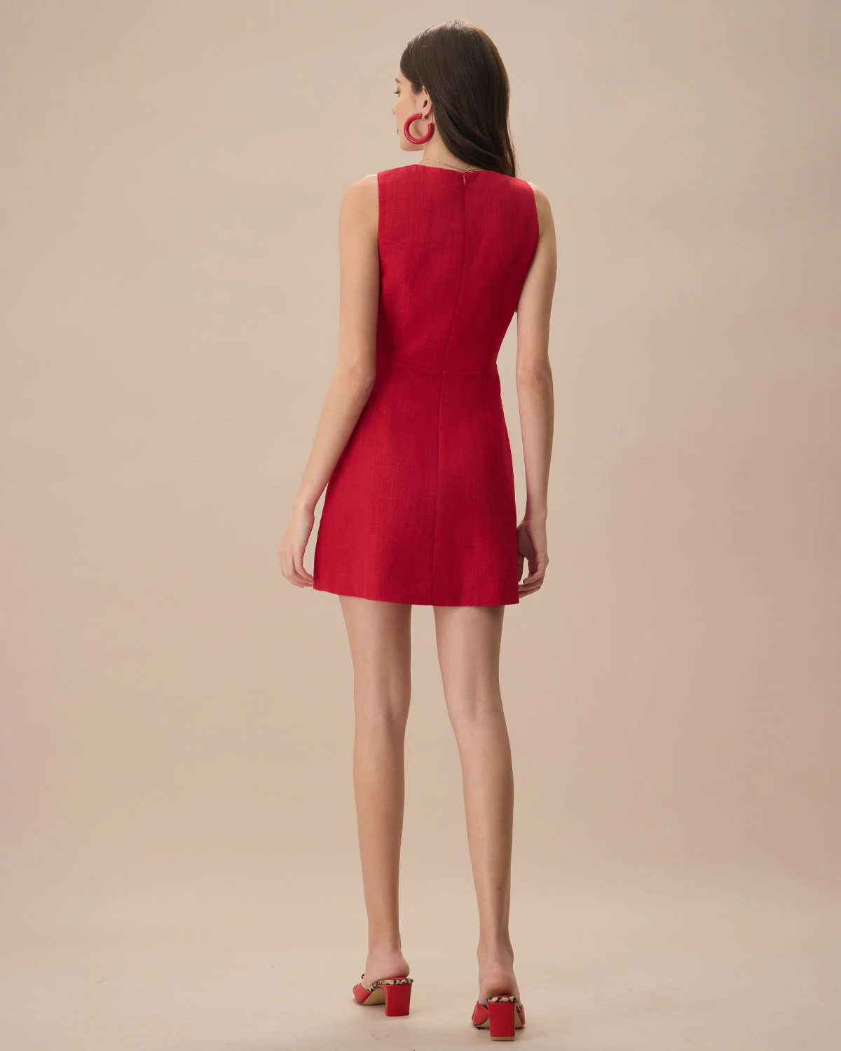 The Red V Neck Sleeveless Linen Mini Dress - Image 6