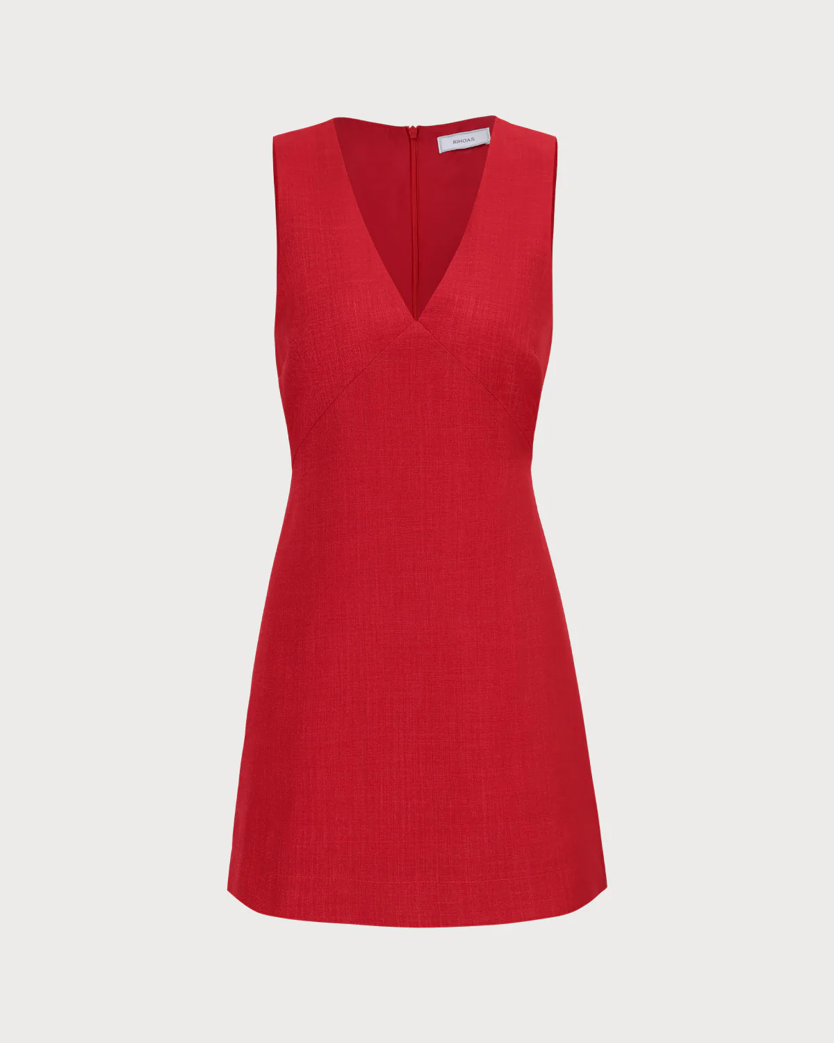 The Red V Neck Sleeveless Linen Mini Dress - Image 7