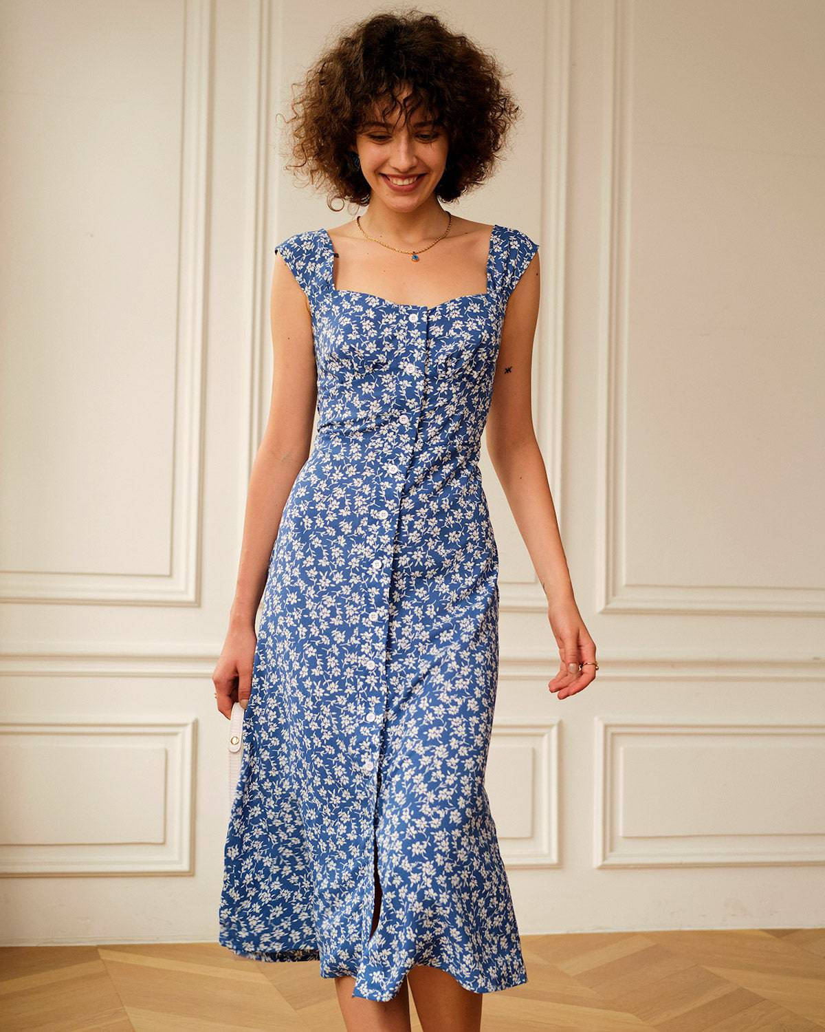 The Single-breasted Floral Midi Dress - Image 4