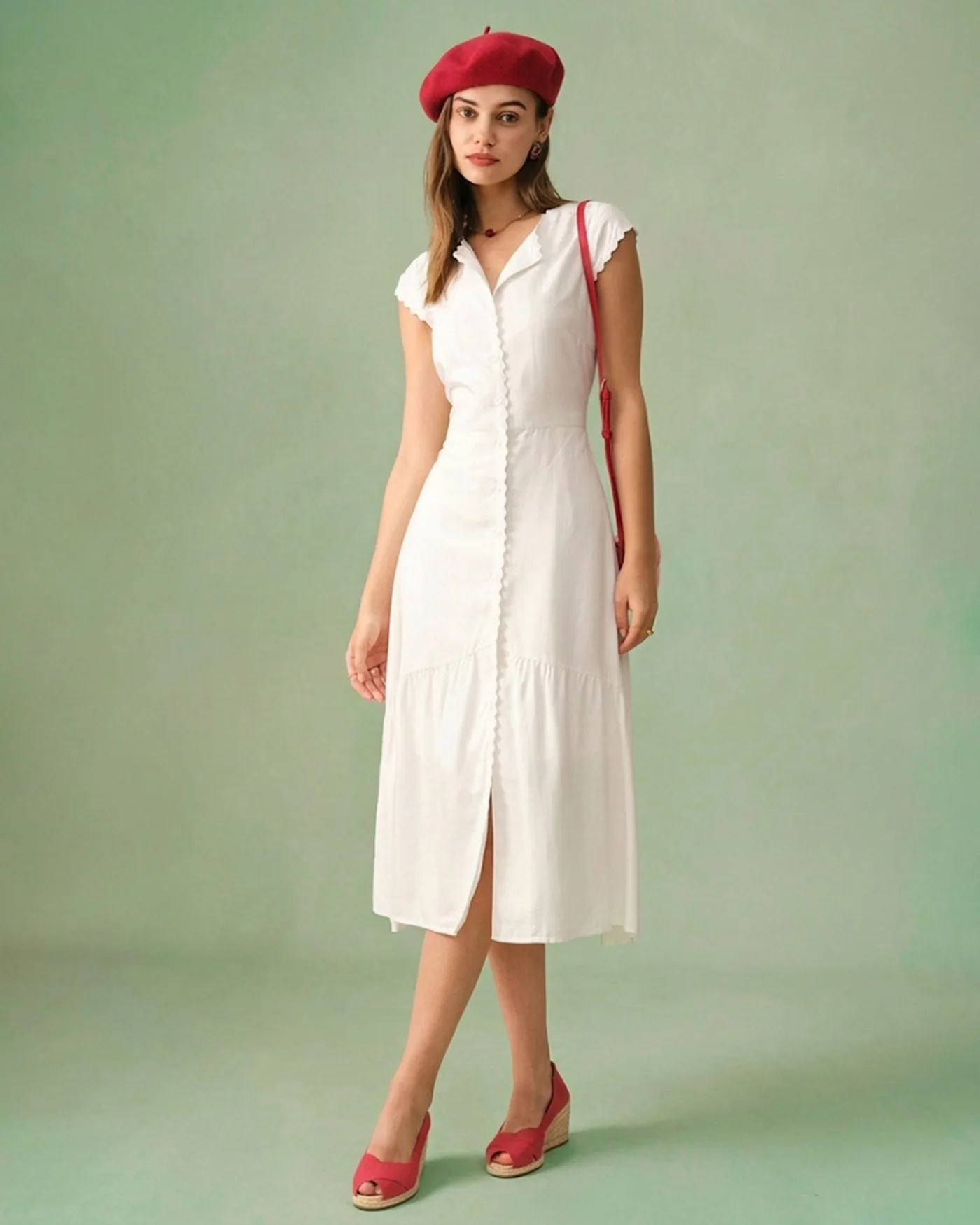 The Solid Color Lapel Midi Dress - Image 3