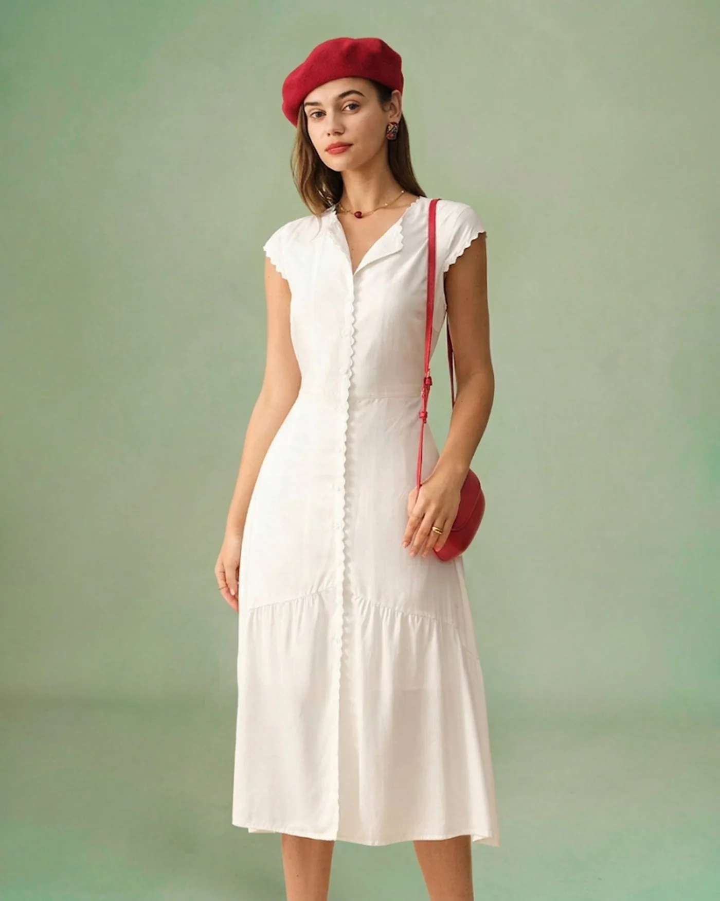 The Solid Color Lapel Midi Dress - Image 5
