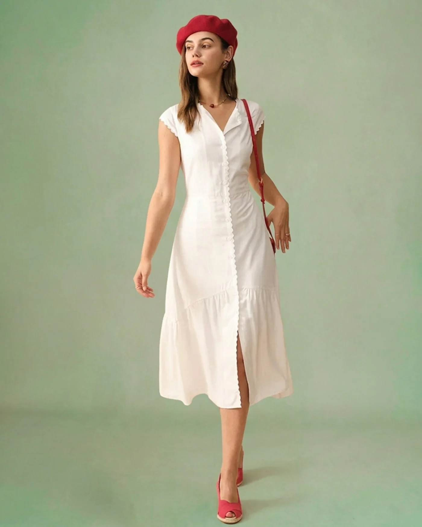 The Solid Color Lapel Midi Dress - Image 6