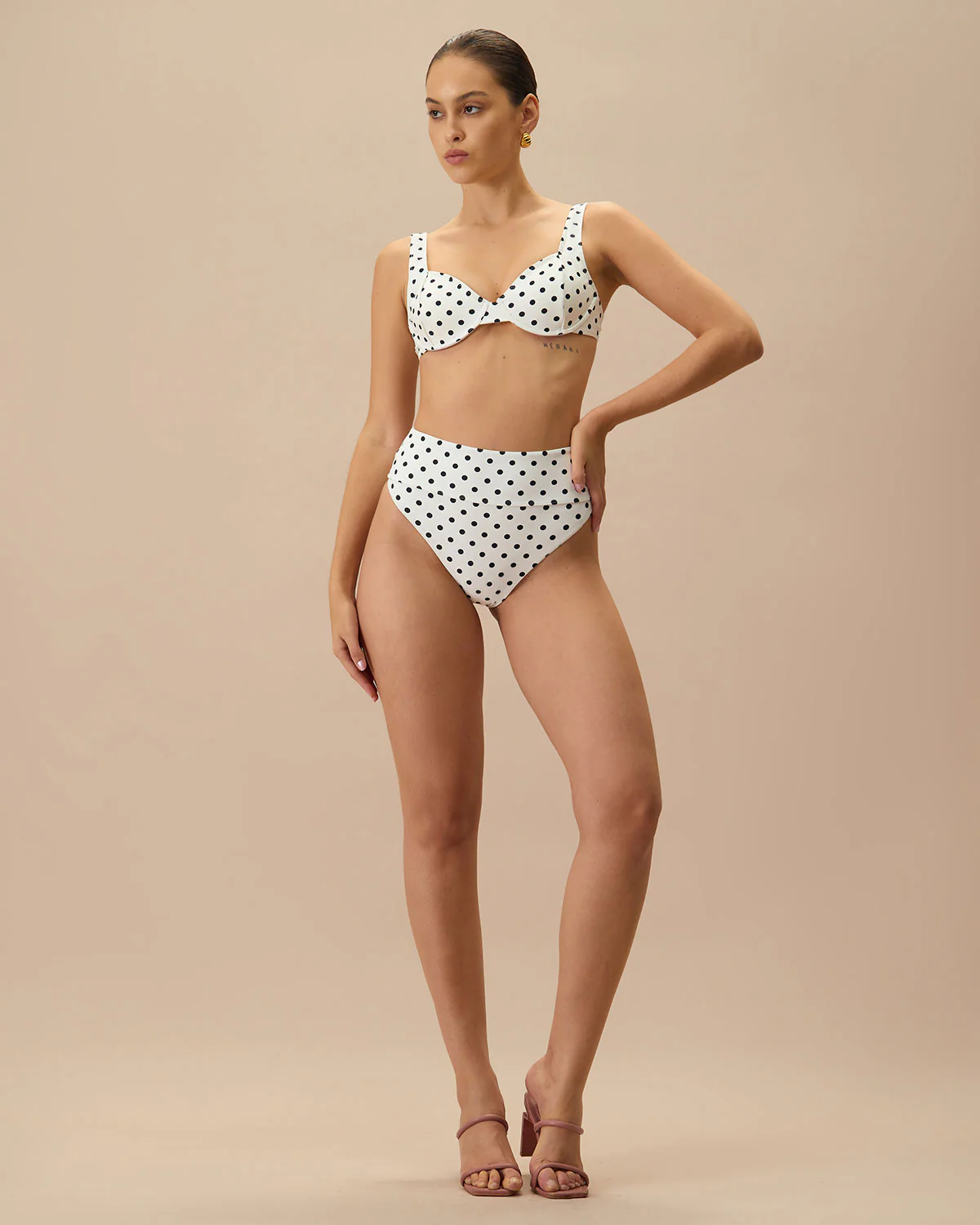The White Polka Dot High Waist Bikini Bottom - Image 4