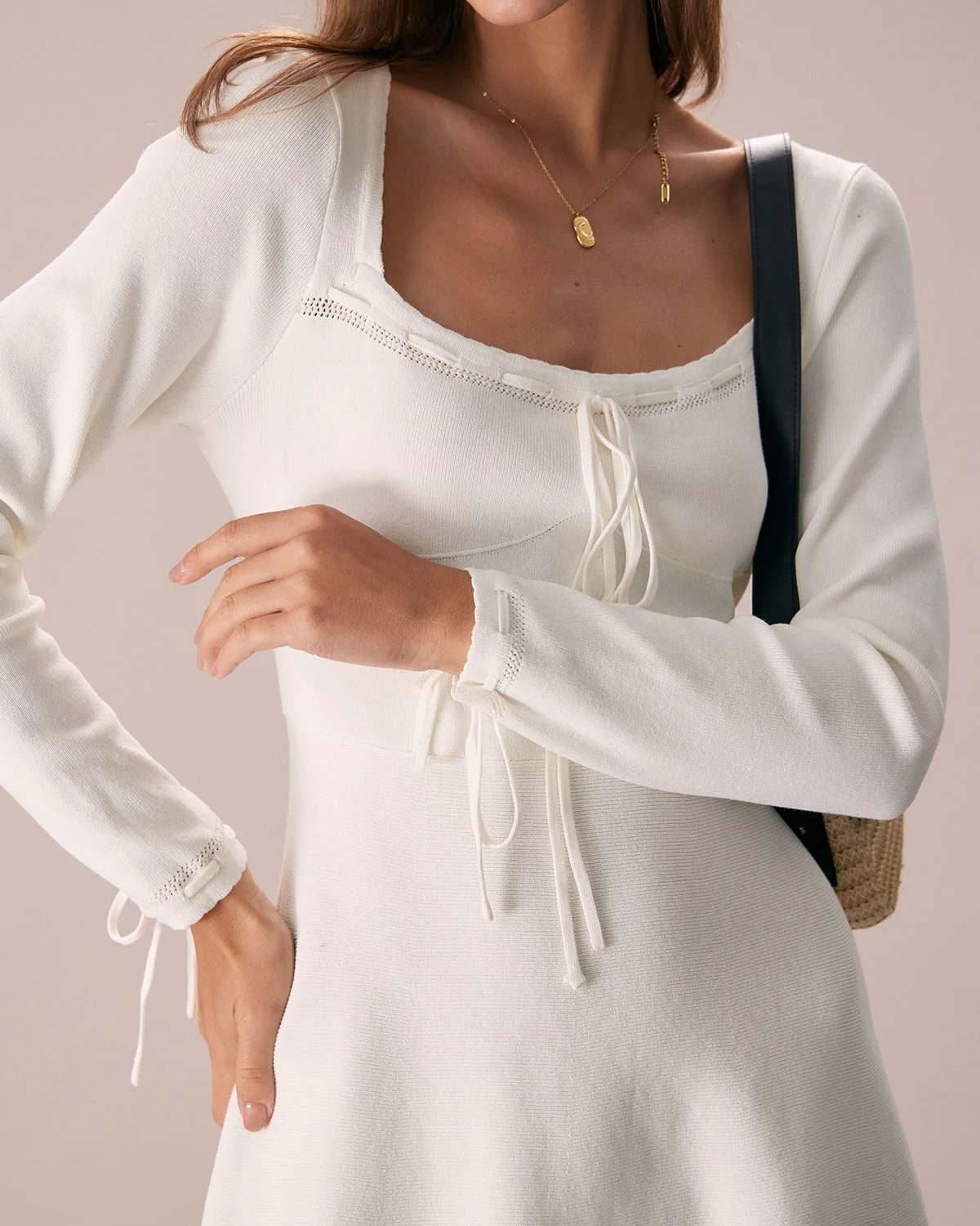 The White Square Neck Sweater Mini Dress - Image 2