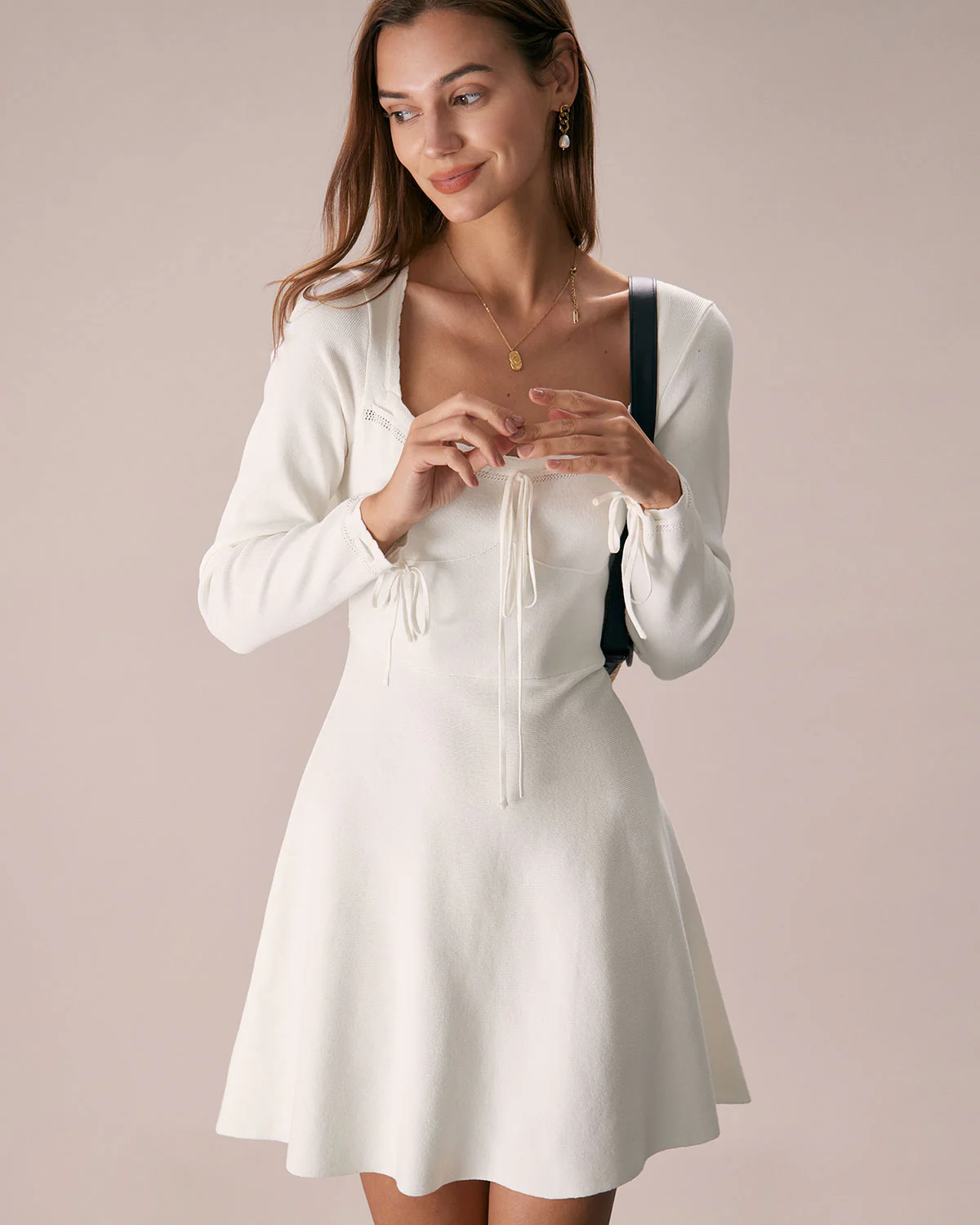 The White Square Neck Sweater Mini Dress - Image 3