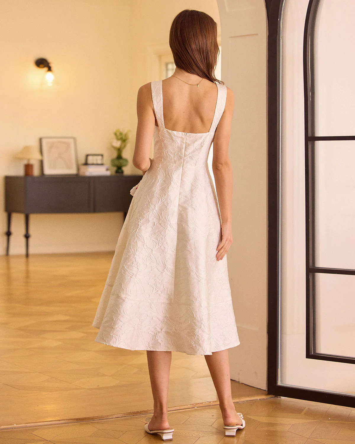 The White Sweetheart Neck Jacquard Midi Dress - Image 6