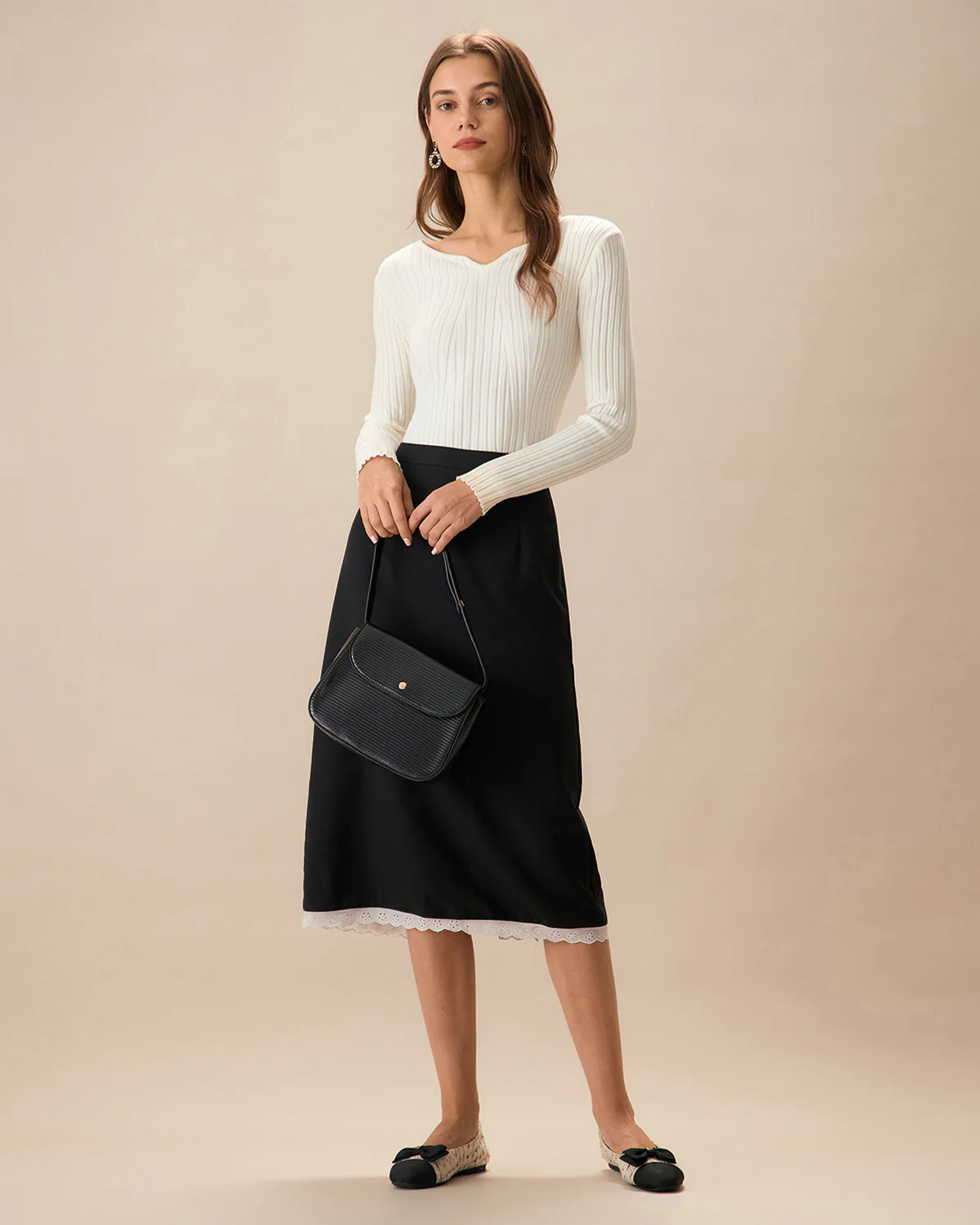 The White V Neck Teardrop Ribbed Knit Top - Image 3