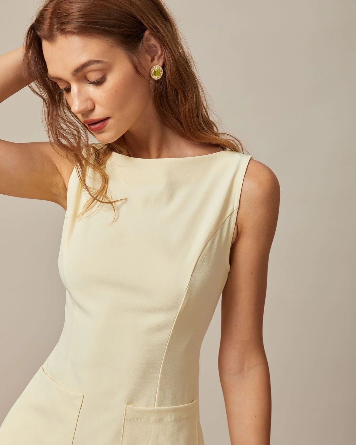 The Yellow Boat Neck Cutout Mini Dress - Image 3