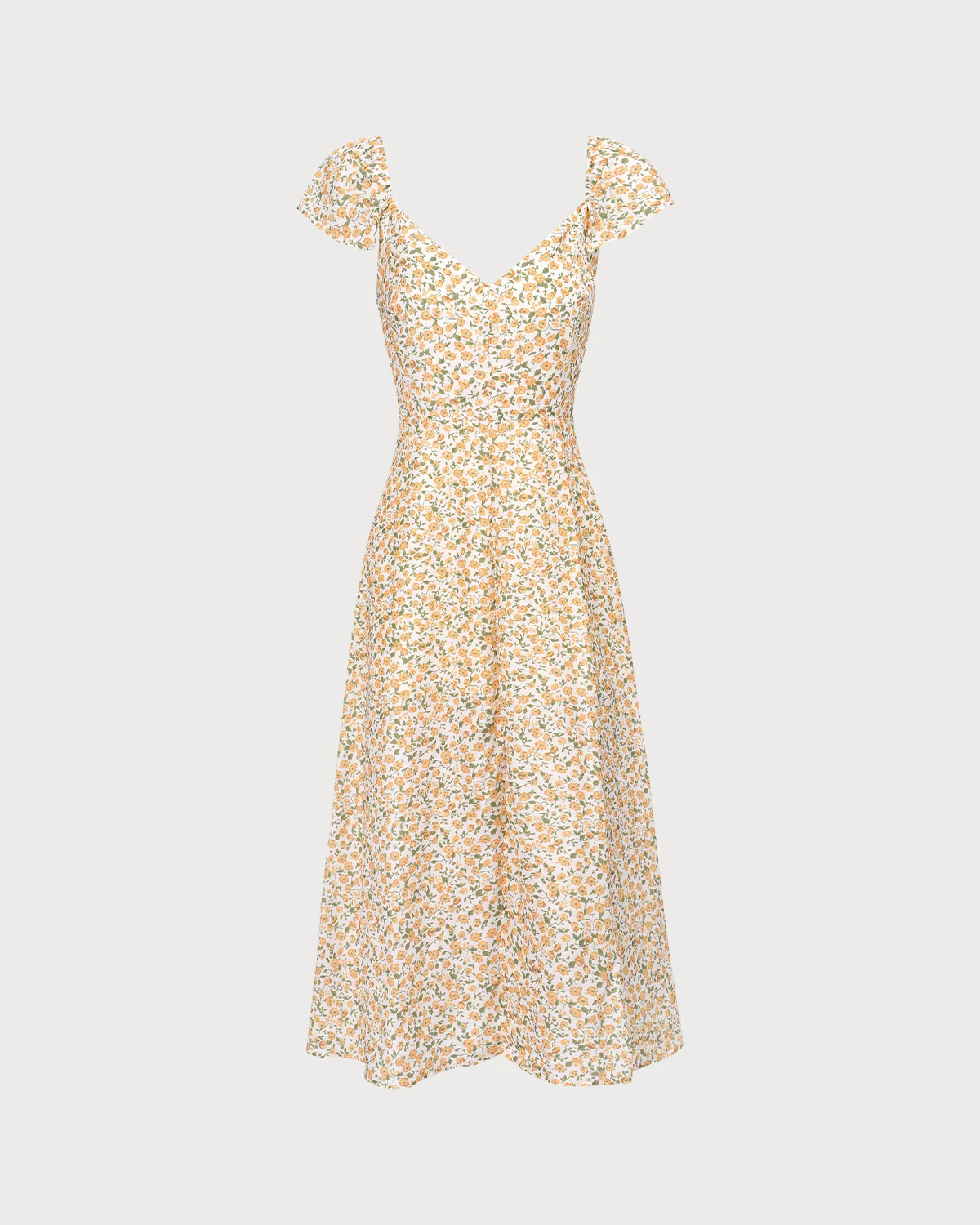 The Yellow V Neck Floral Slit Midi Dress - Image 6