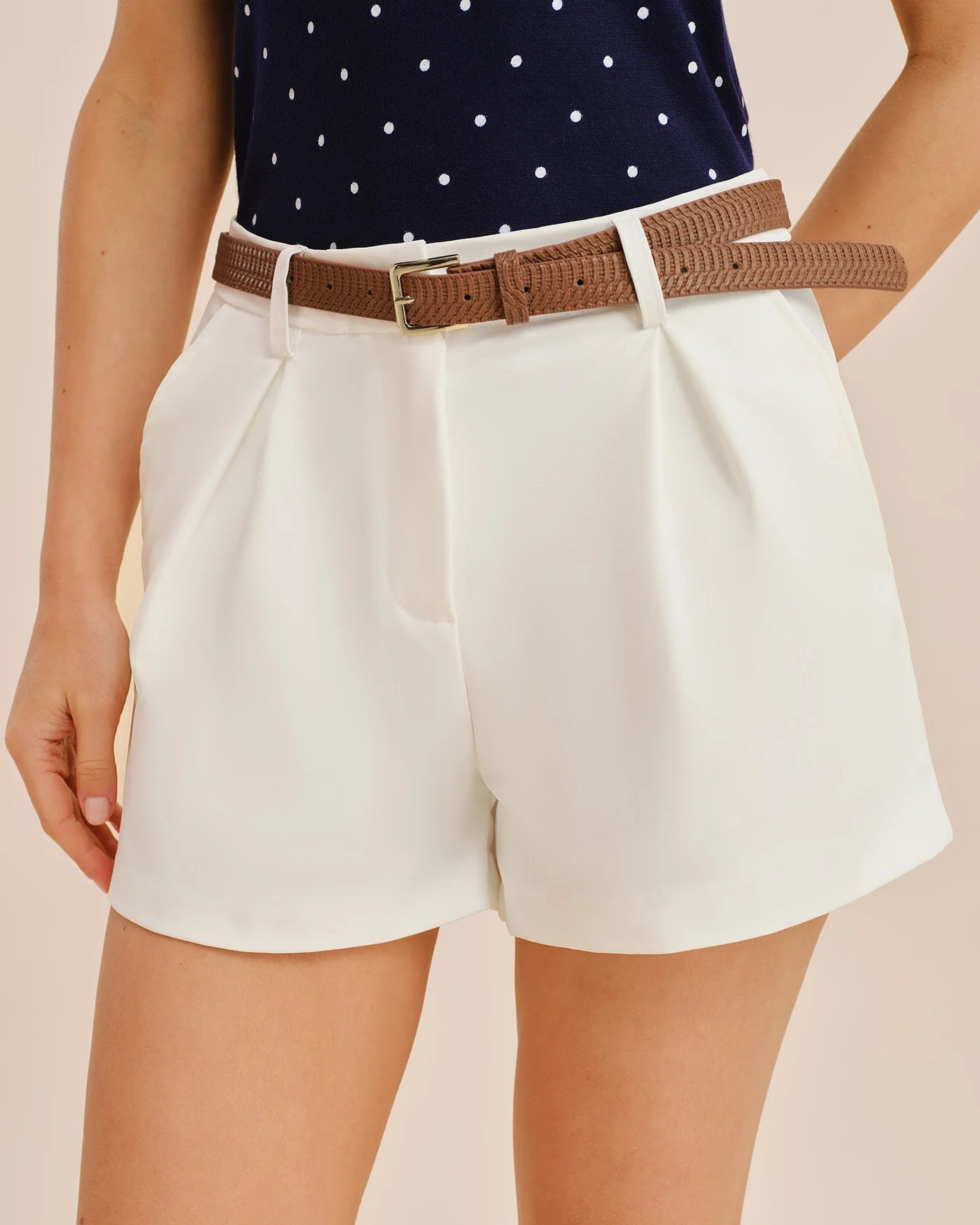 White Belted Pocket Shorts - Image 2