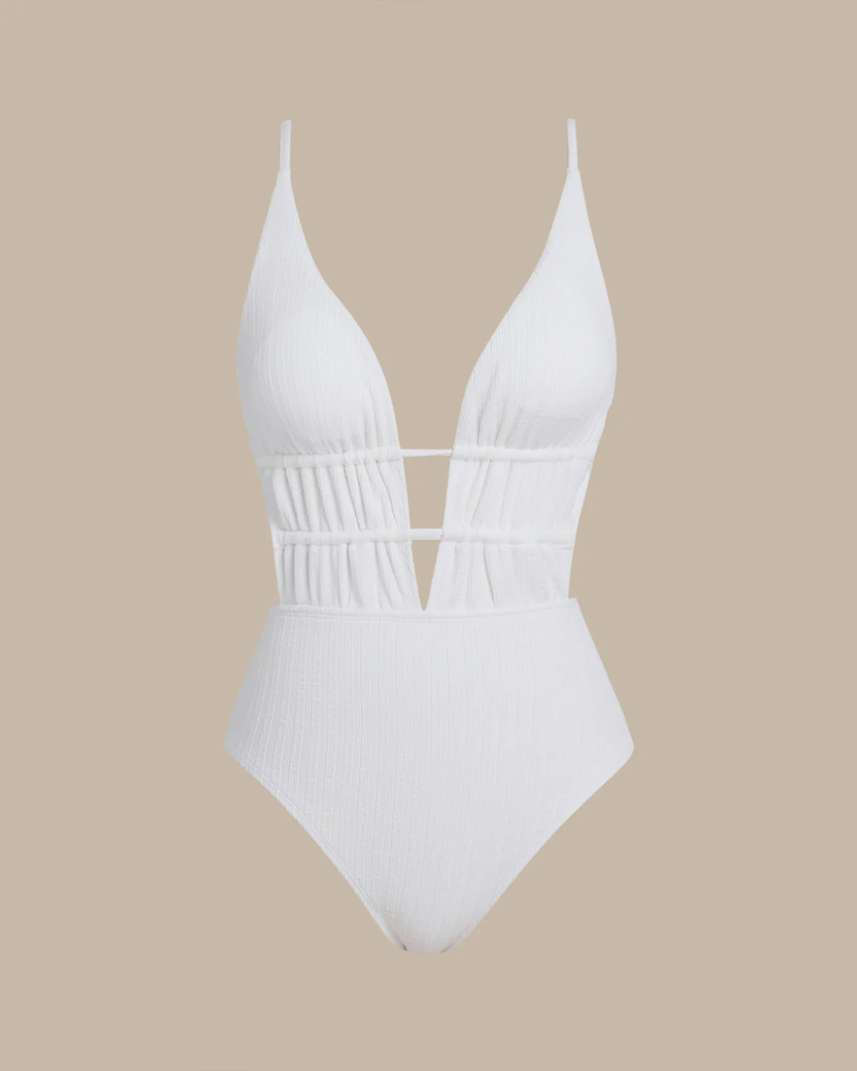 White Bralette Textured One Piece Swimwear - Image 3