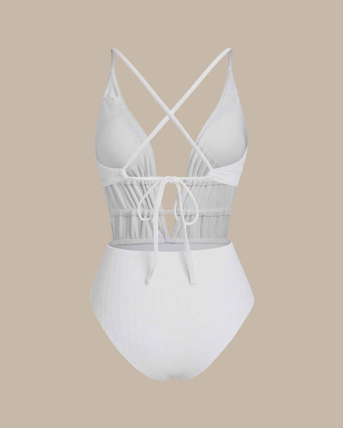 White Bralette Textured One Piece Swimwear - Image 4