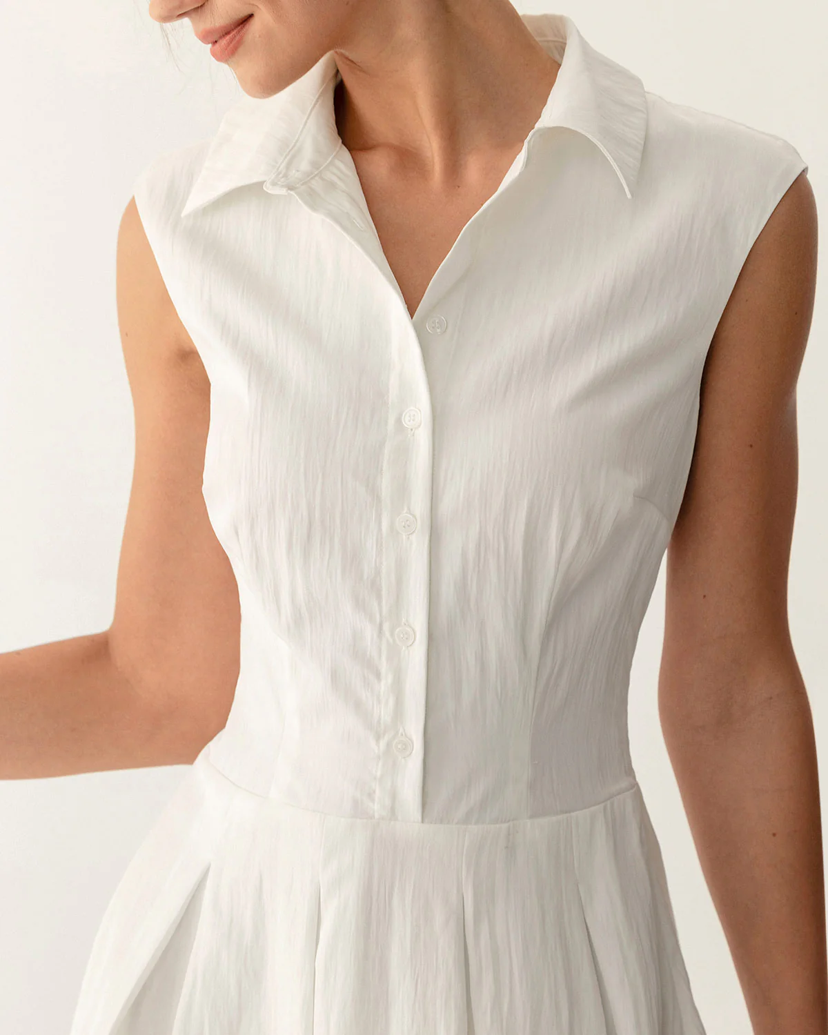 White Button A-Line Sleeveless Mini Dress - Image 2
