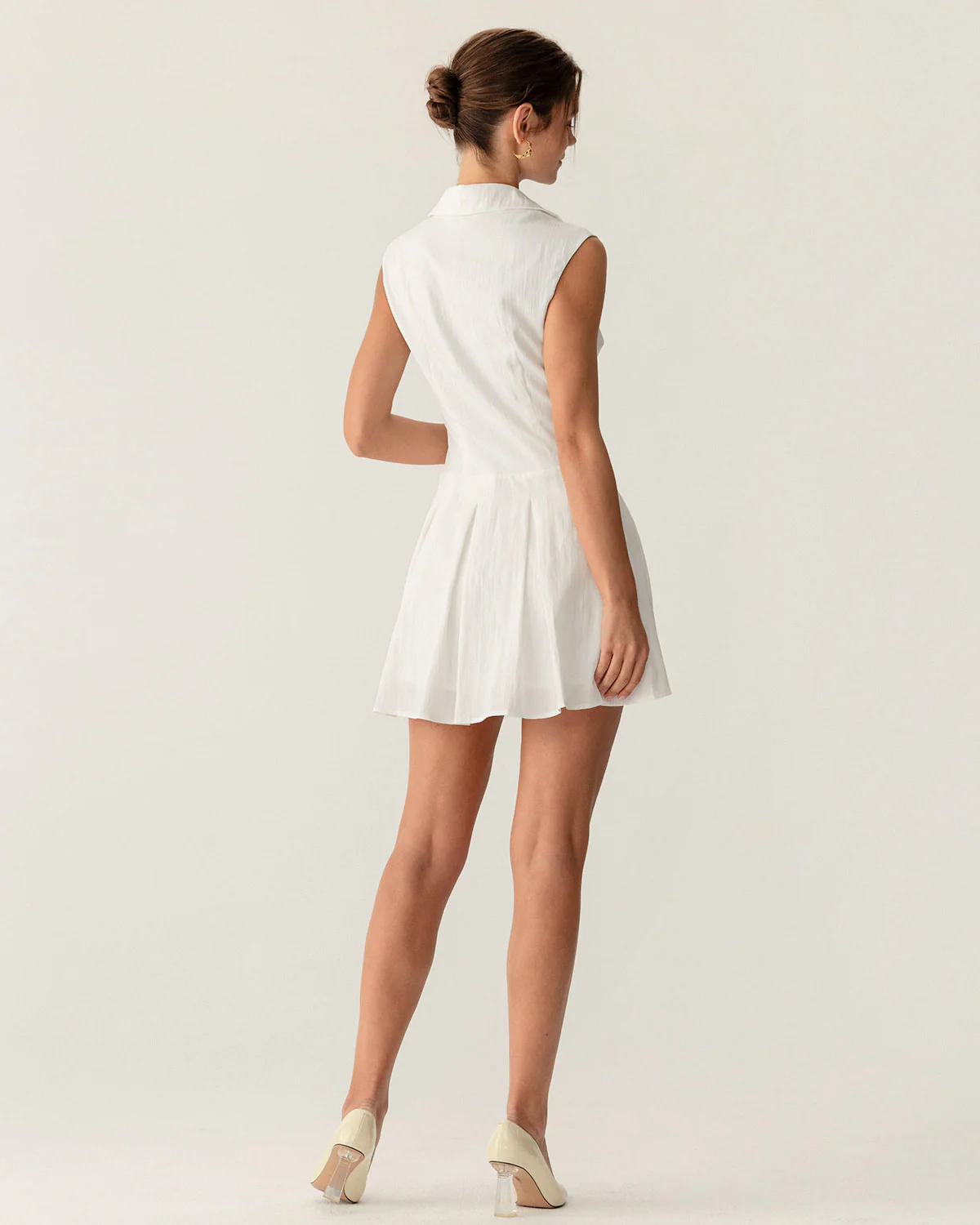 White Button A-Line Sleeveless Mini Dress - Image 5