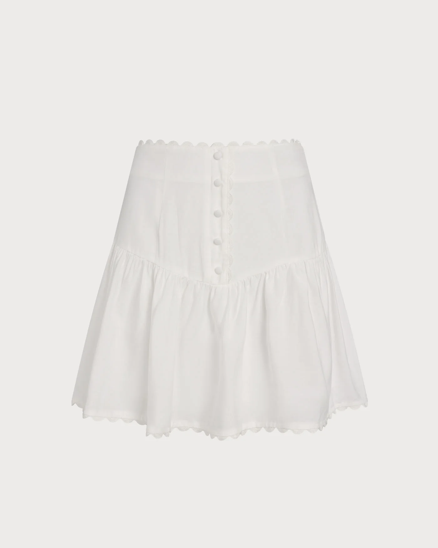 White Button Ruched Mini Skirt - Image 7