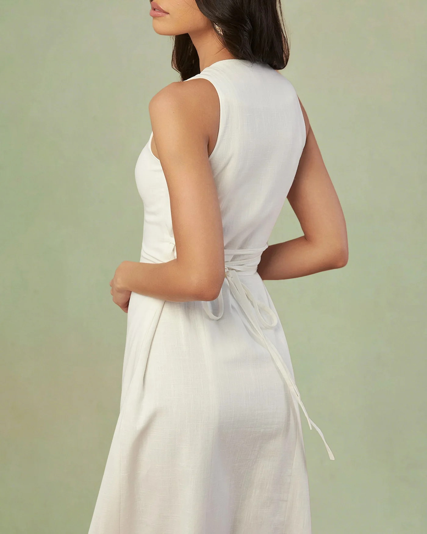 White Button Tie Tunic Midi Dress - Image 3