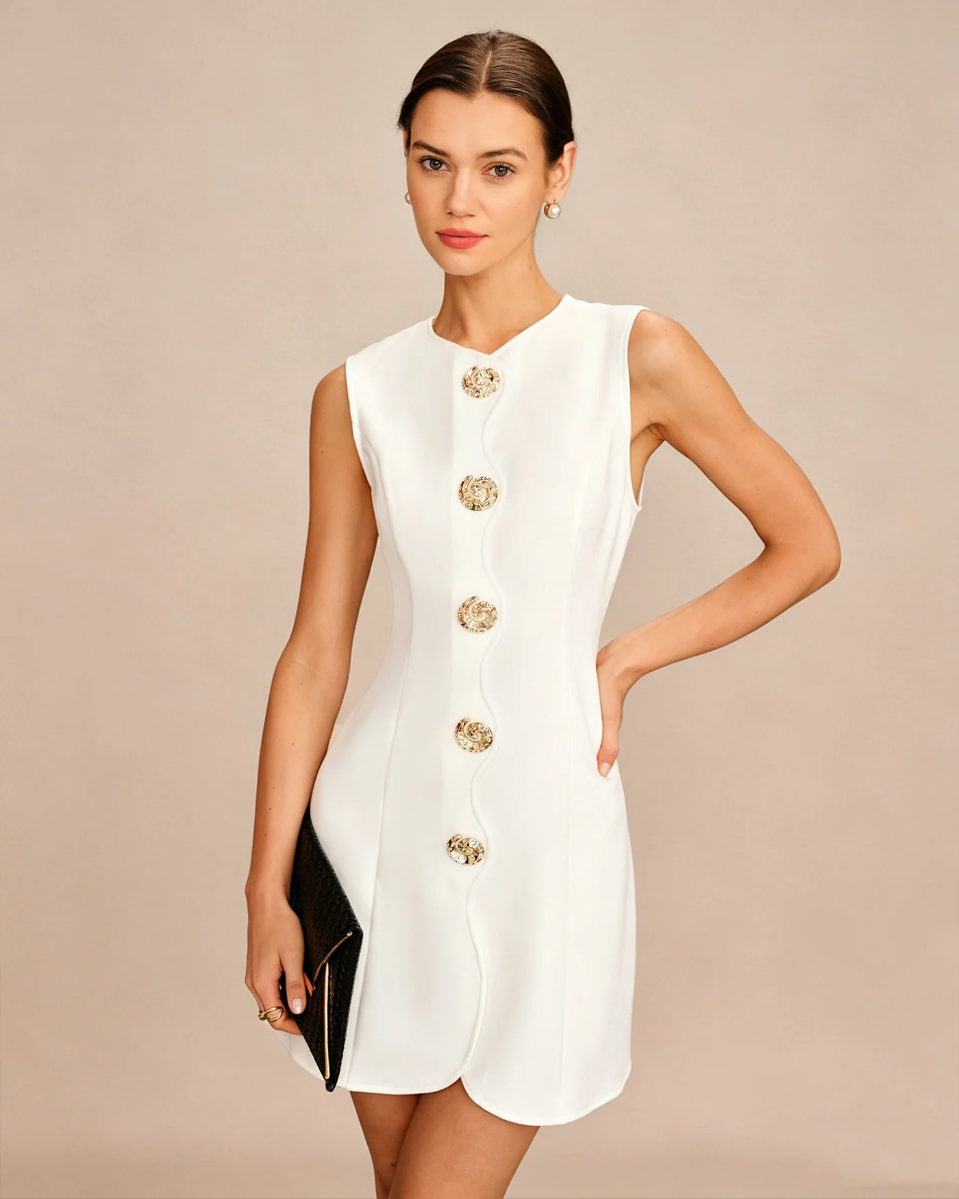 White Button Tunic Mini Dress