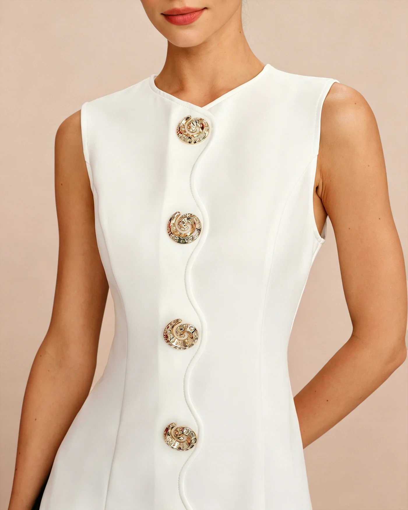 White Button Tunic Mini Dress - Image 2