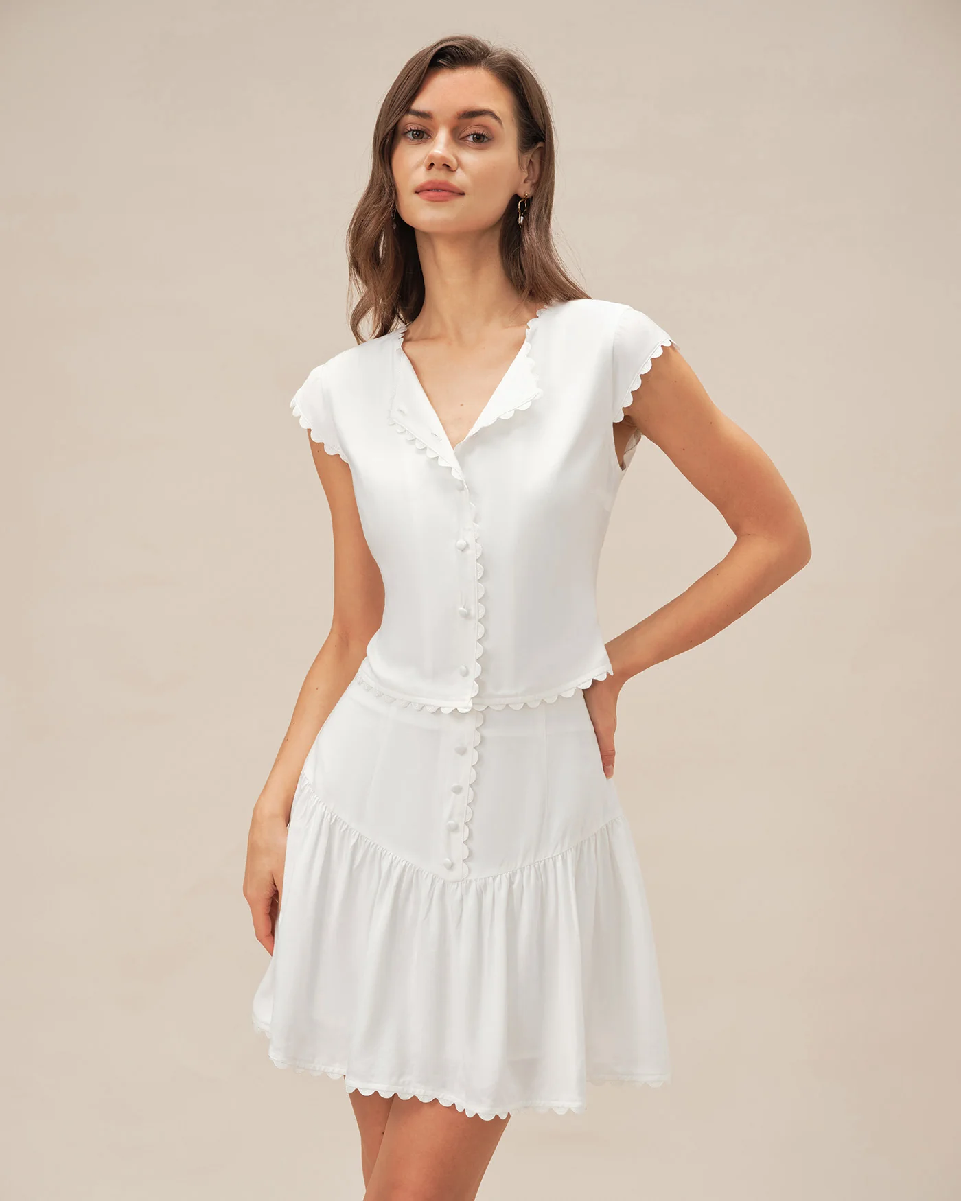 White Cap Sleeve Button Blouse - Image 3