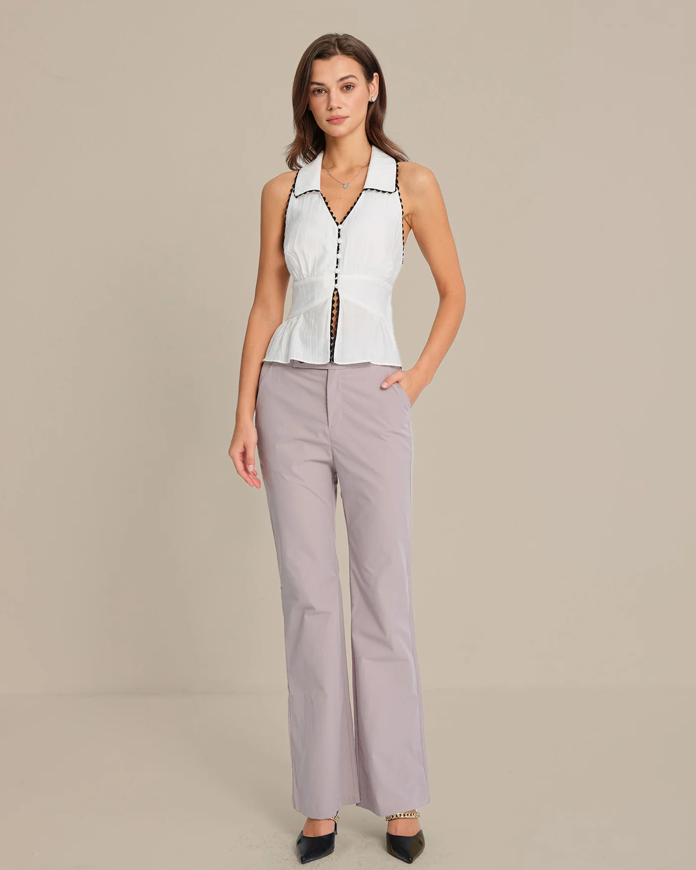 White Collar Button Tank Top - Image 6