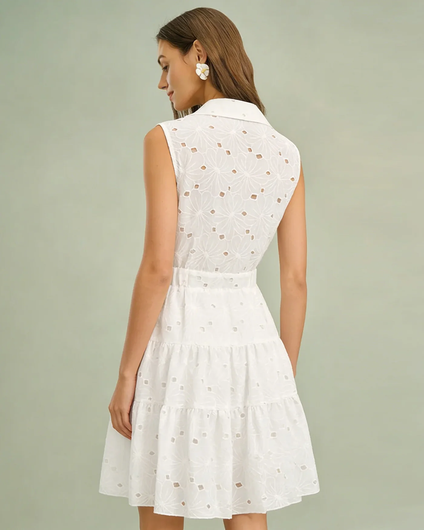 White Collar Cut Out Mini Dress - Image 5