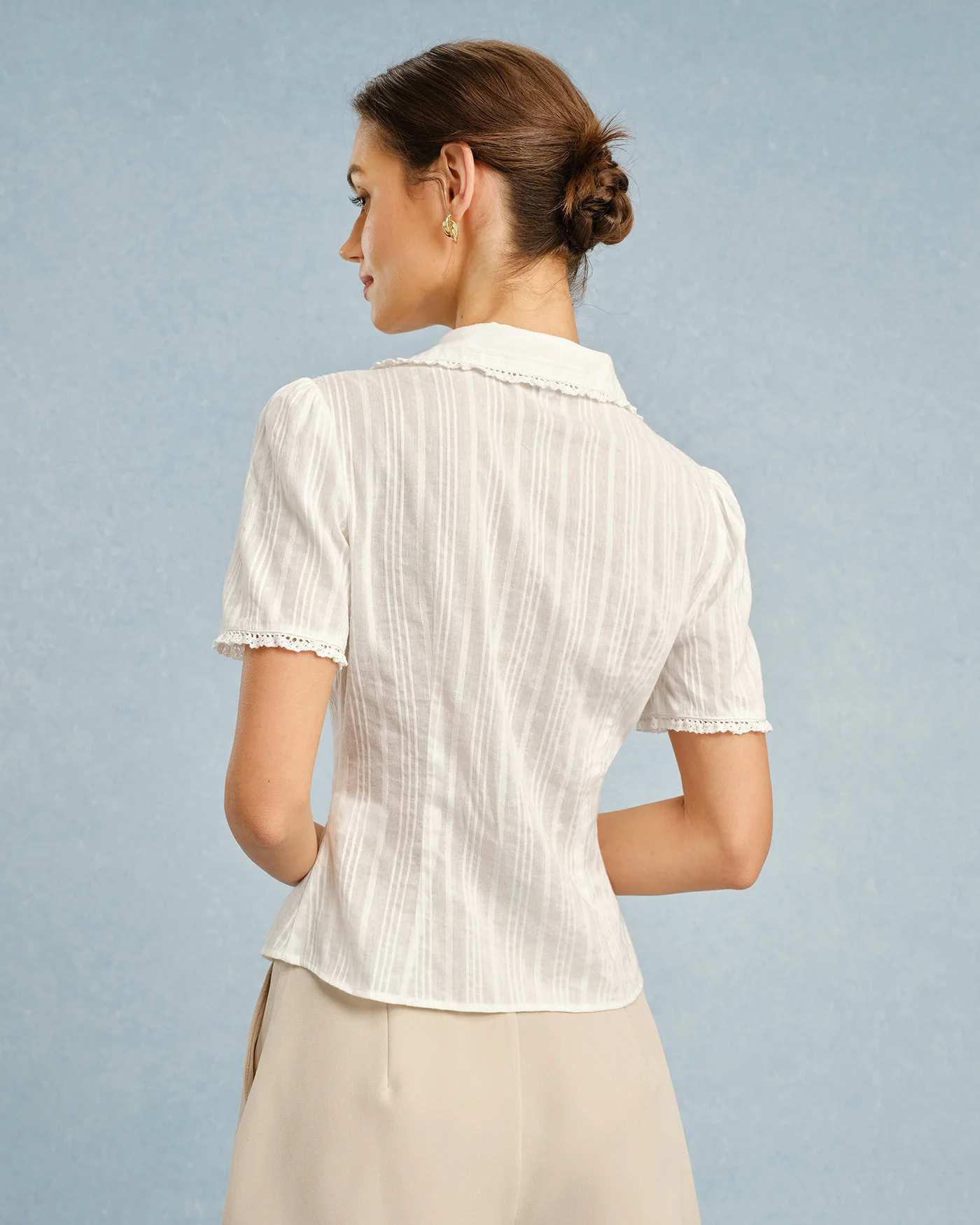 White Collar Lace Button Blouse - Image 4