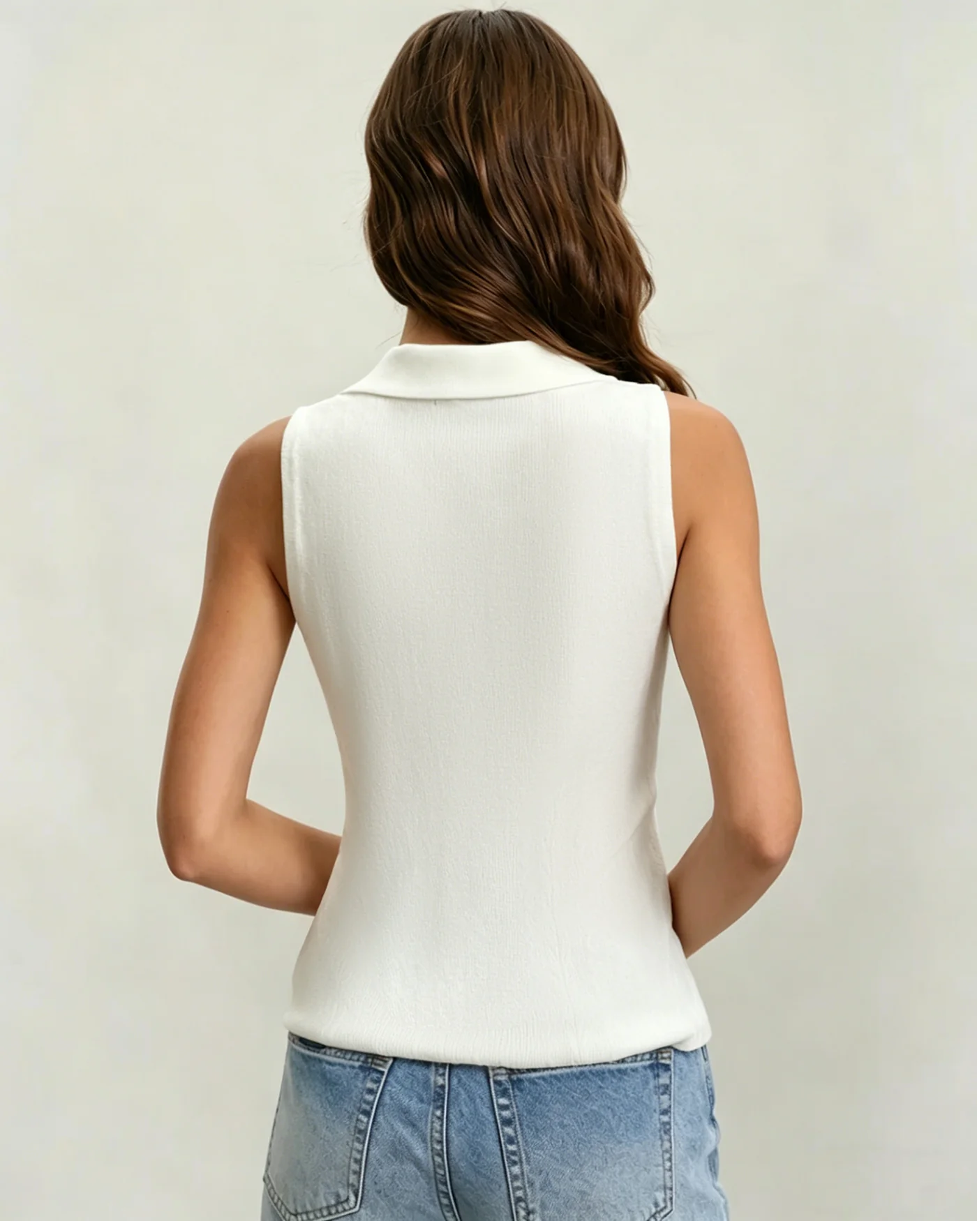 White Collar Textured Button Tank Top - Image 4