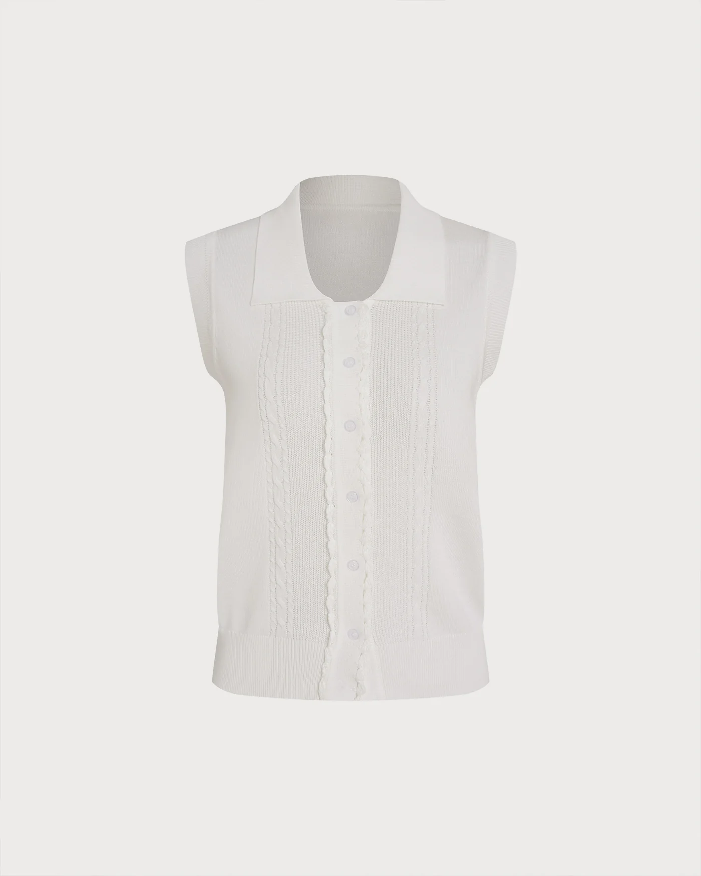 White Collar Textured Button Tank Top - Image 5