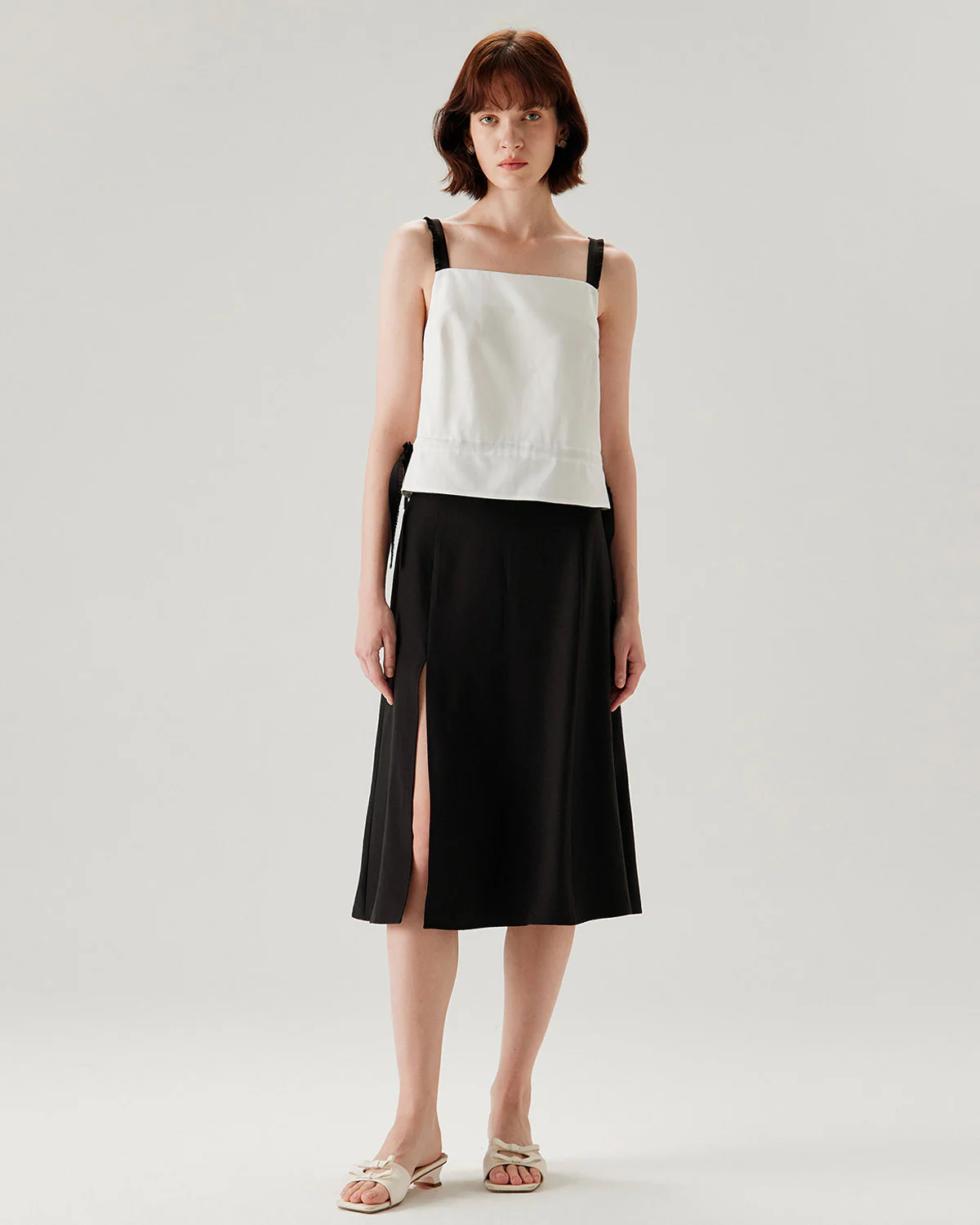 White Contrast Square Neck Tank Top - Image 4