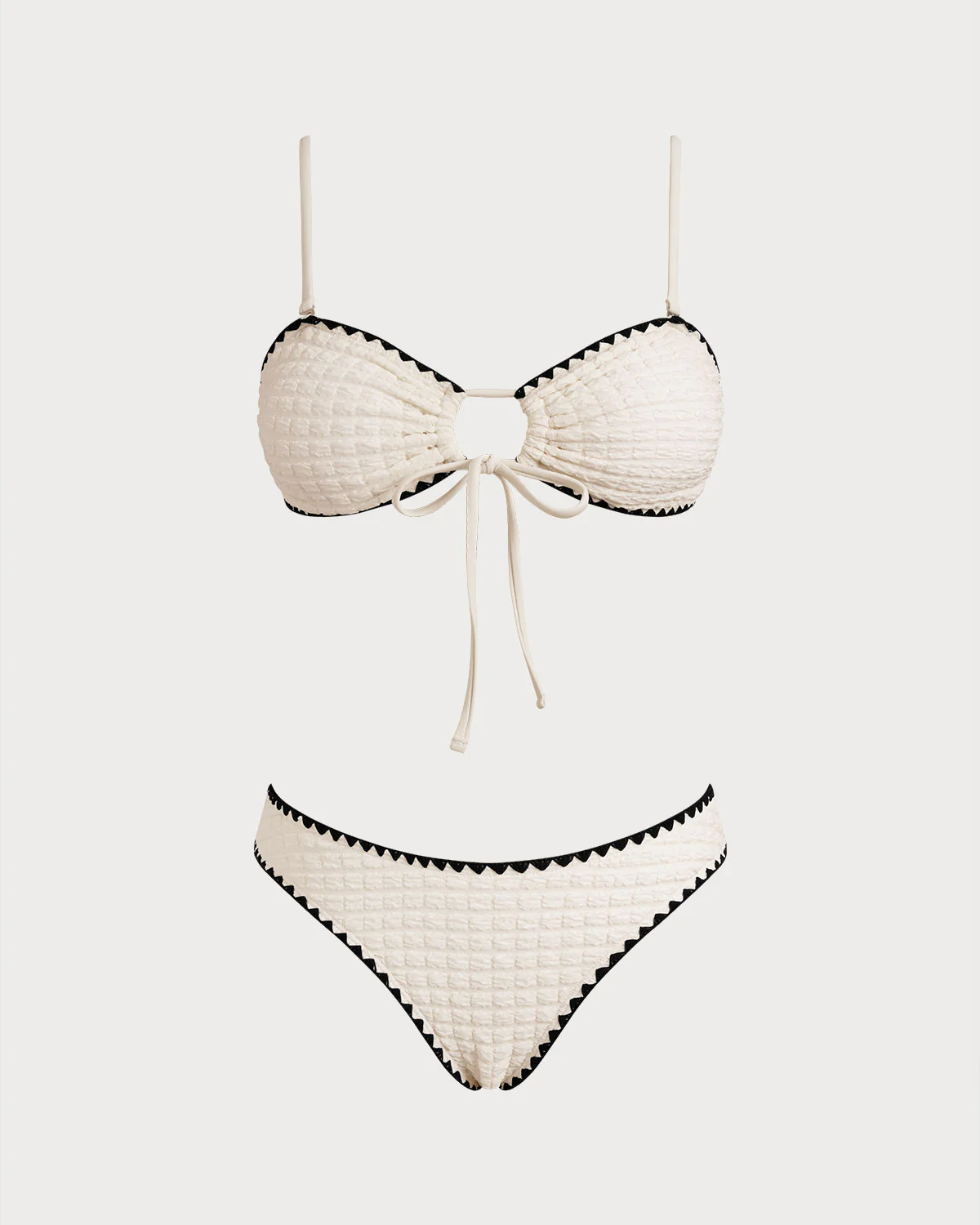 White Contrasting Bandeau Bikini Set - Image 2