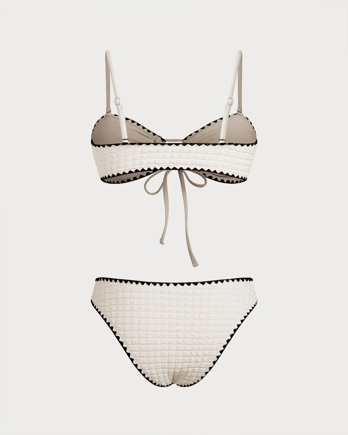 White Contrasting Bandeau Bikini Set - Image 3