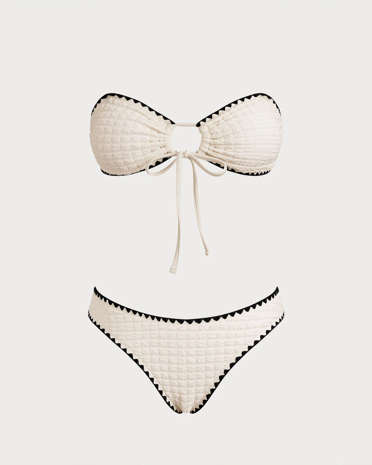 White Contrasting Bandeau Bikini Set - Image 4