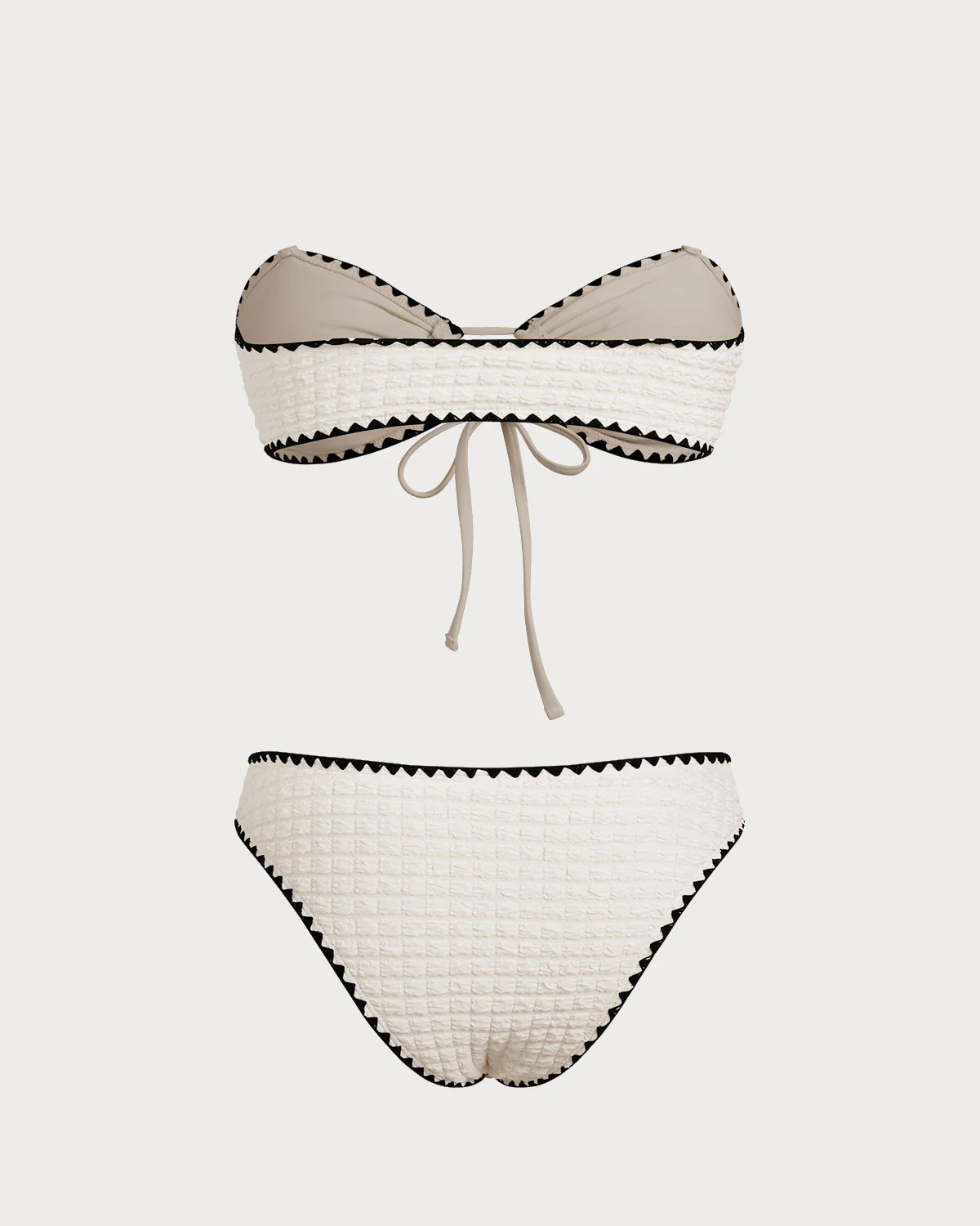 White Contrasting Bandeau Bikini Set - Image 5