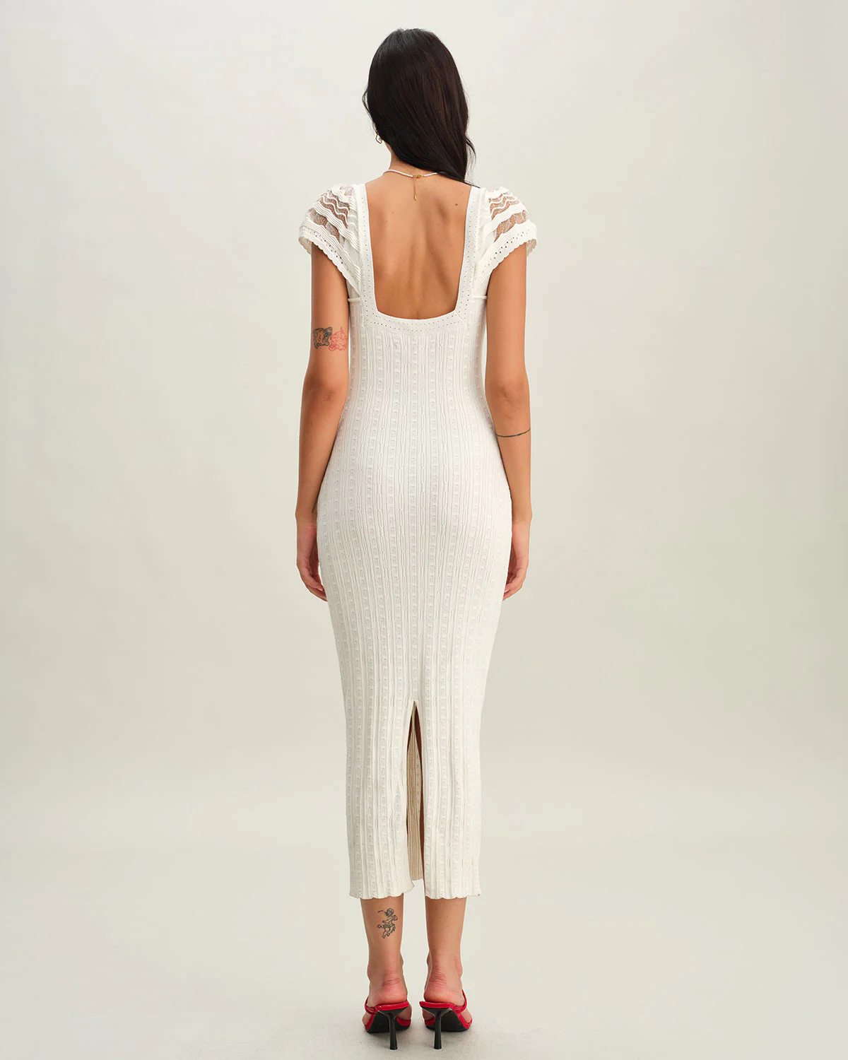 White Crochet Bodycon Sweater Dress - Image 5