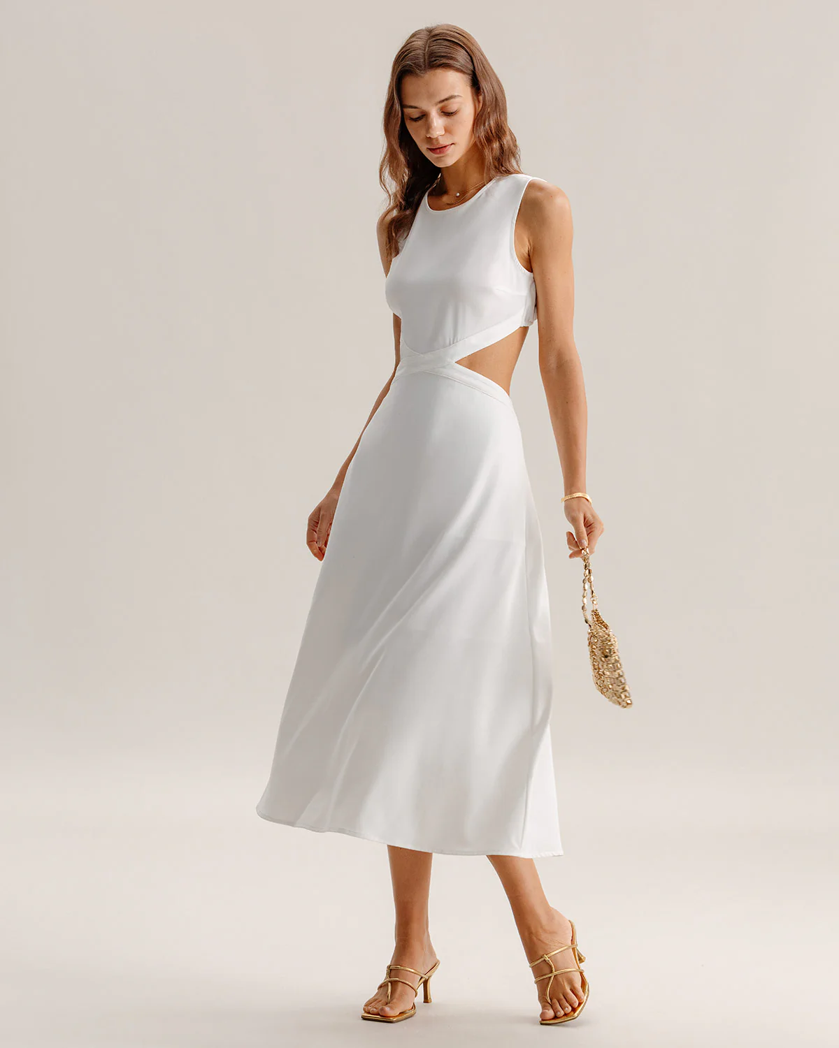 White Cutout Sleeveless Midi Dress - Image 3