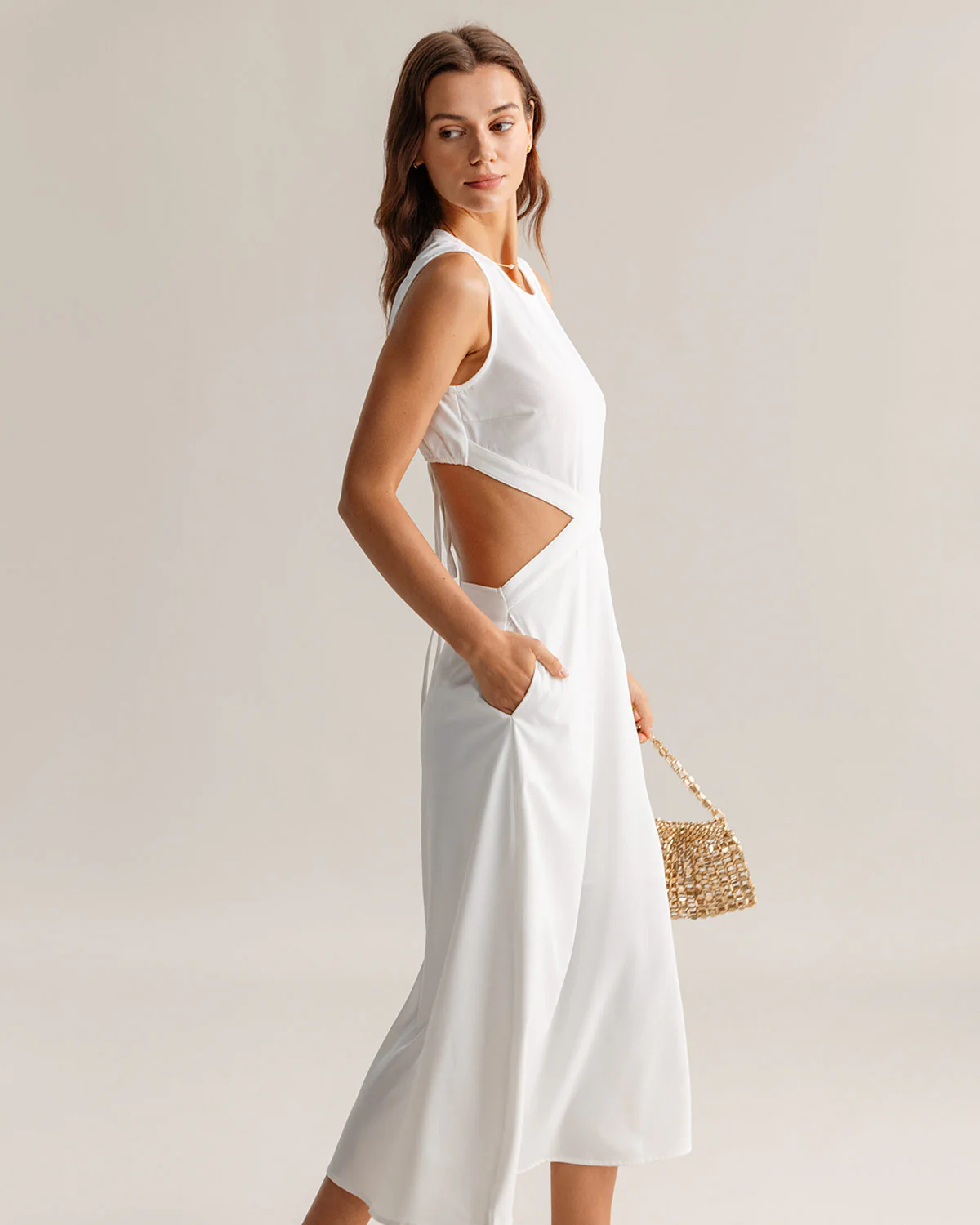 White Cutout Sleeveless Midi Dress - Image 4