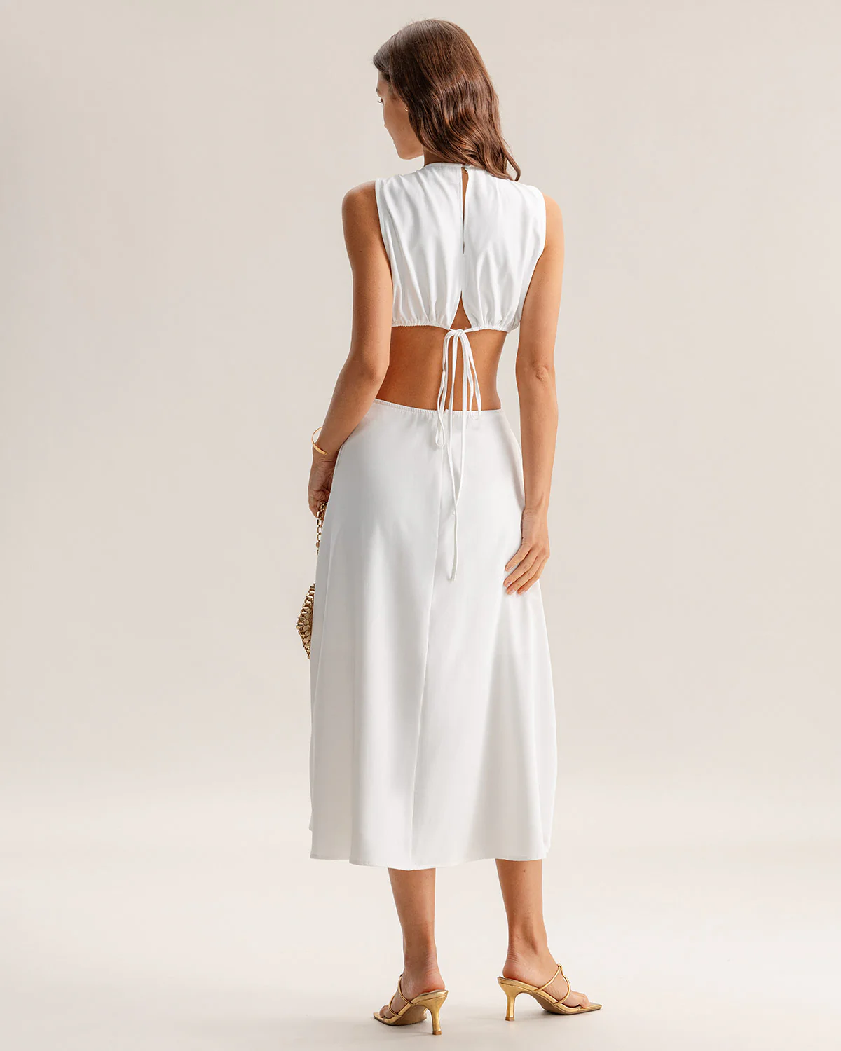 White Cutout Sleeveless Midi Dress - Image 5