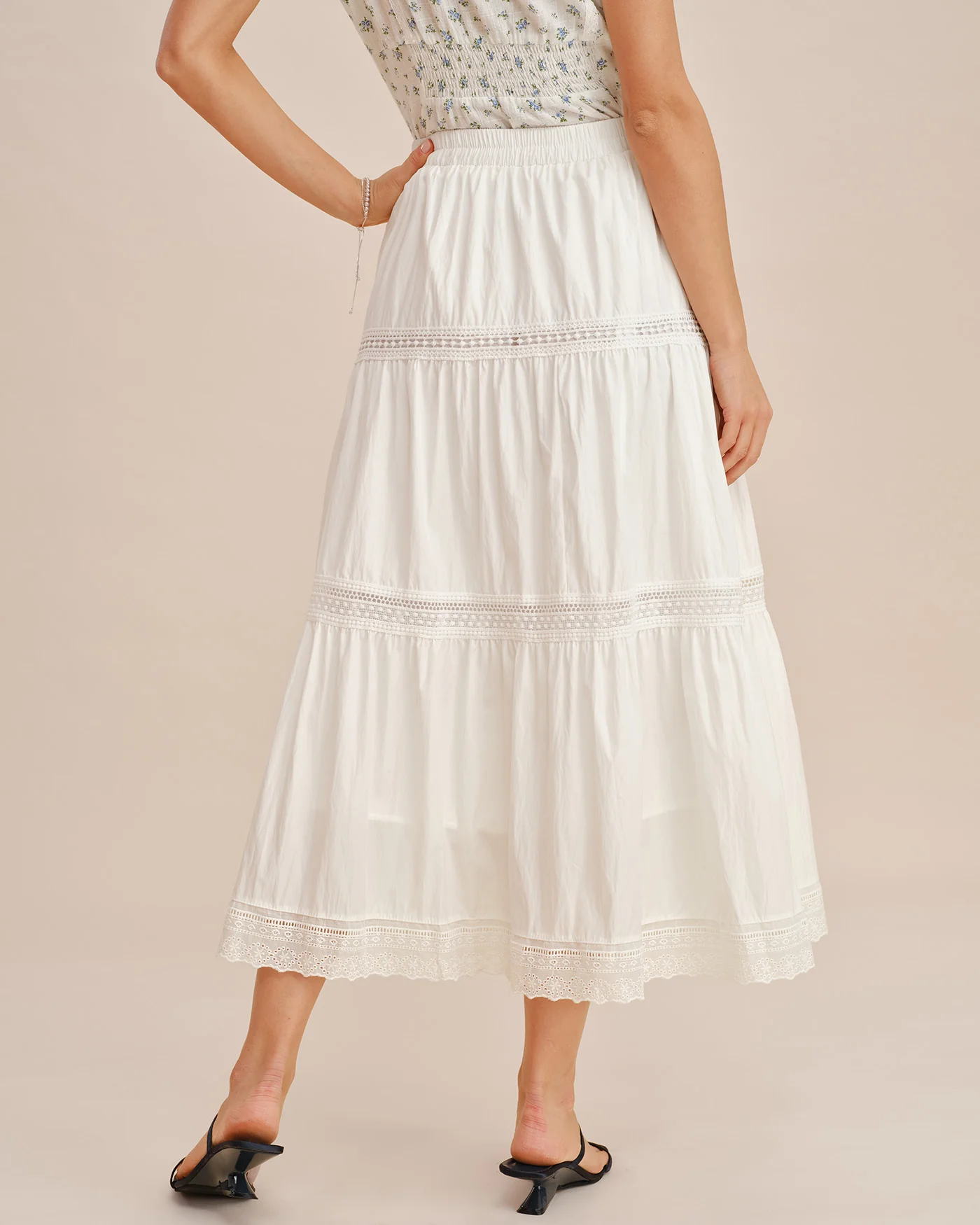 White Elastic Waist Maxi Skirt - Image 6