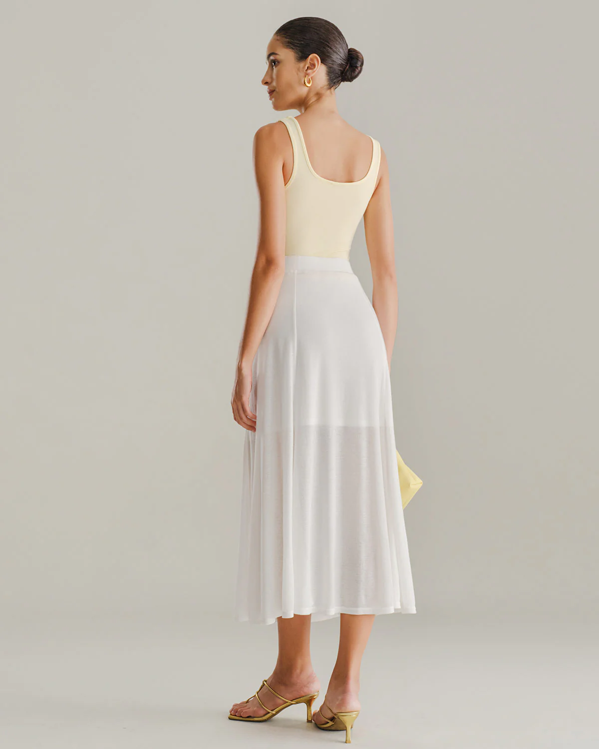 White Elastic Waist Straight Midi Skirt - Image 4